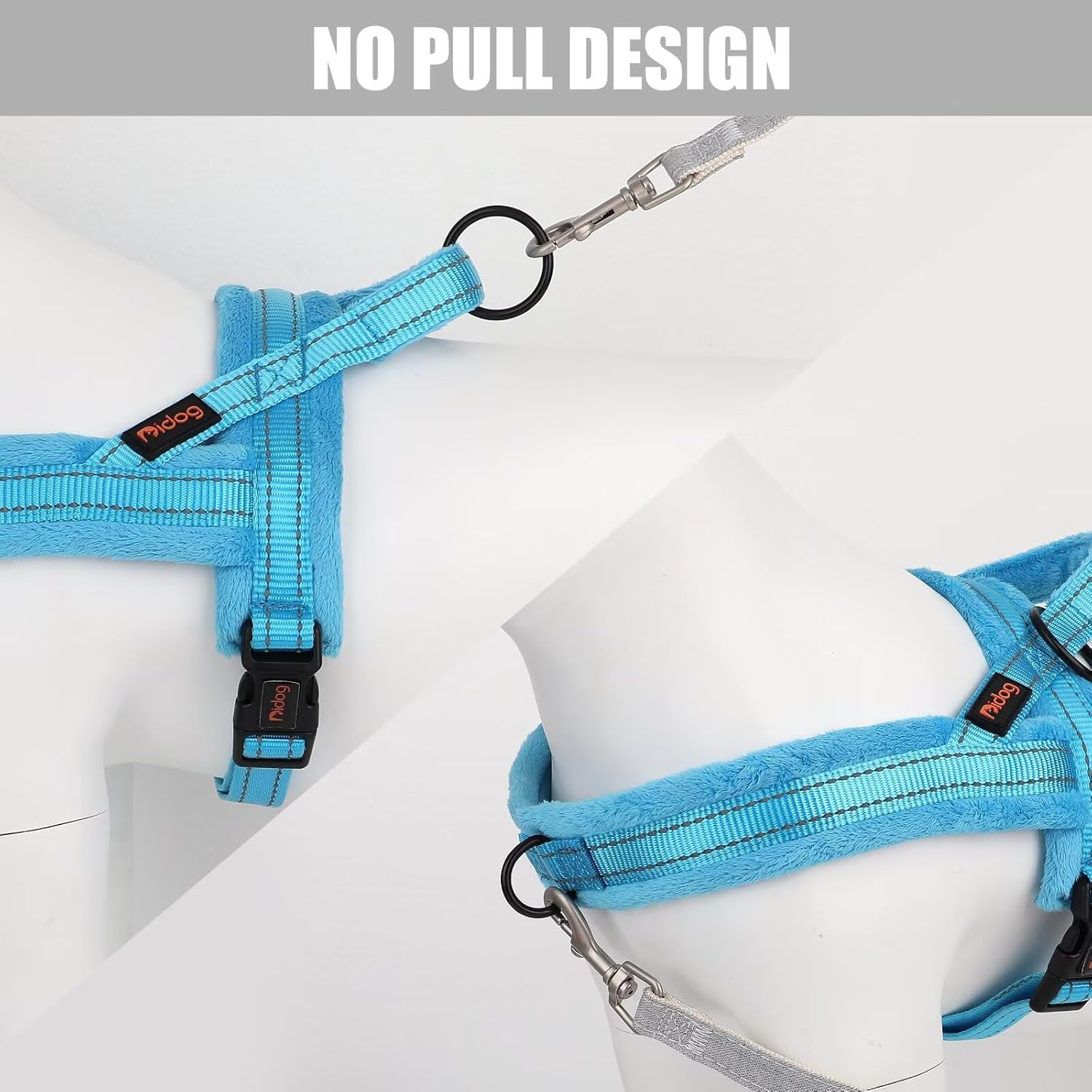 Didog Soft Flannel Padded Dog Vest Harness, Escape Proof/Quick Fit Reflective Dog Strap Harness,Easy for Training Walking,Blue S Size image number 3