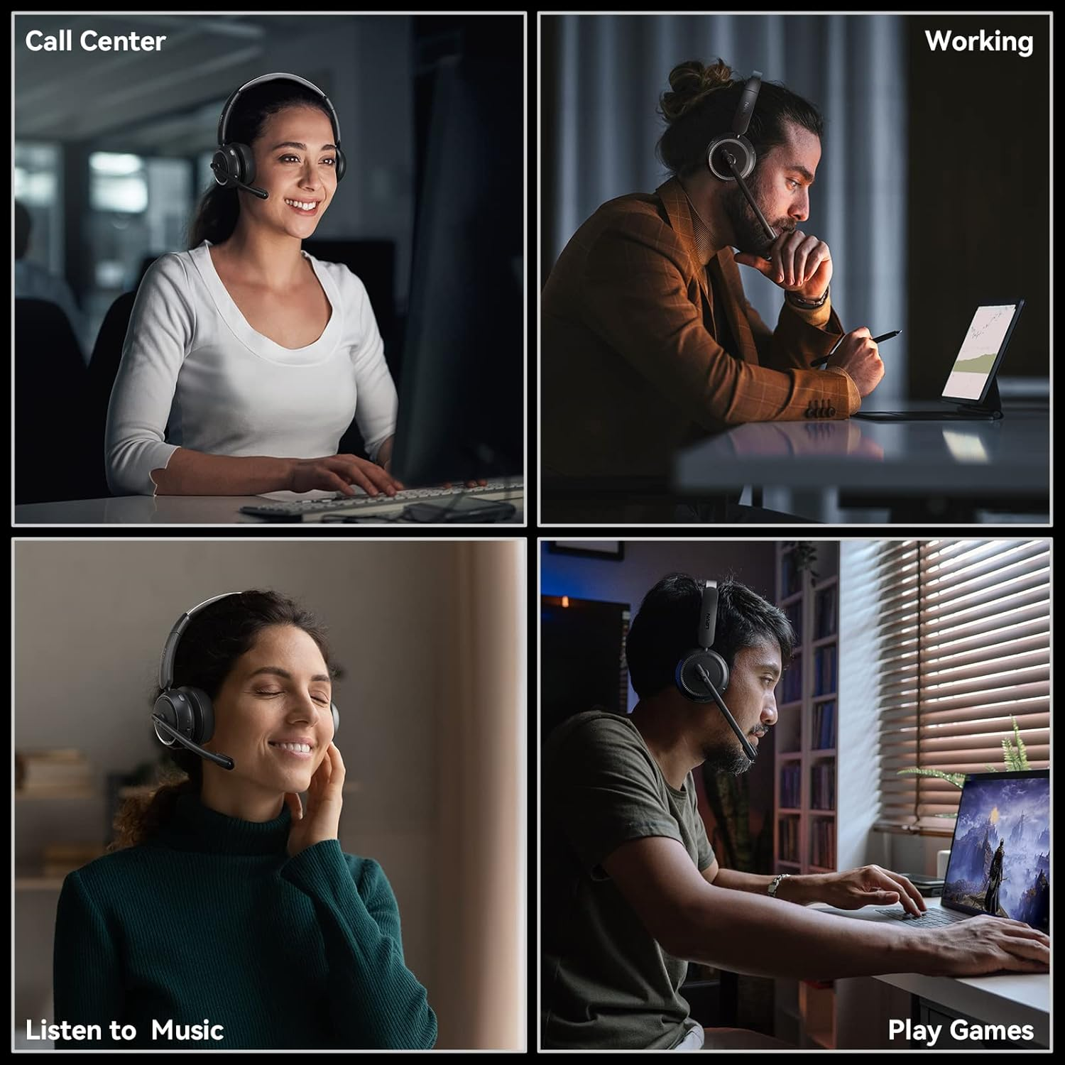 Wireless Headset with Mic for Work, Bluetooth Headset with Microphone (Noise Cancelling & Mute Button), Wireless Headphones with Mic for Work from Home/Office/Pc/Call Center/Computer/Laptop/Teams/Zoom image number 2