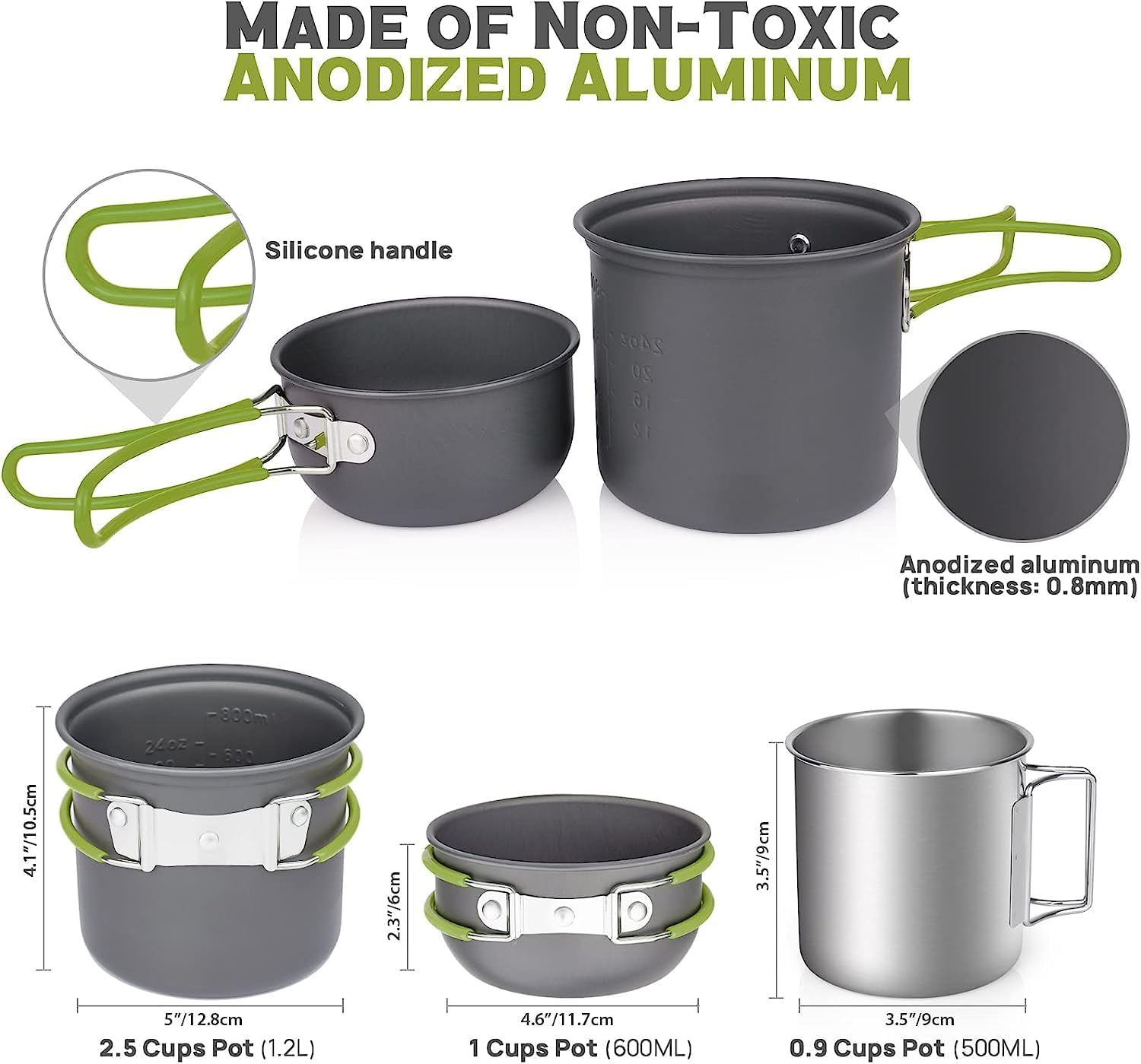 Camping Kochgeschirr Mess Kit - ISFORU Camping Kochset, Kompaktes Camping Topf Und Pfannen Set F&uuml;r 1-2 Personen, F&uuml;r Outdoor Backpacking Wandern image number 3