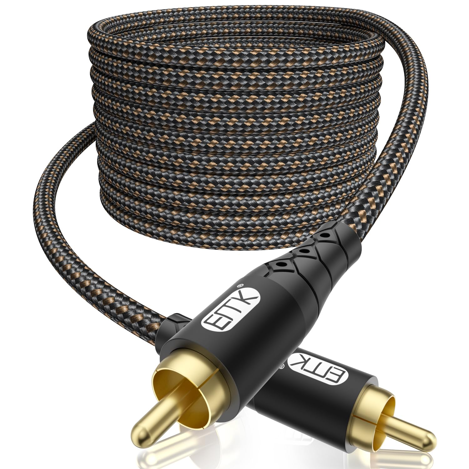 EMK RCA to RCA Subwoofer Cable &ndash; 24K Gold-Plated Connector Nylon Braided Double Shielded Audio Cable Digital&Analog Signal Support for Amplifiers Subwoofer Home Theater Hi-Fi Systems Black/50Ft/15M image number 3