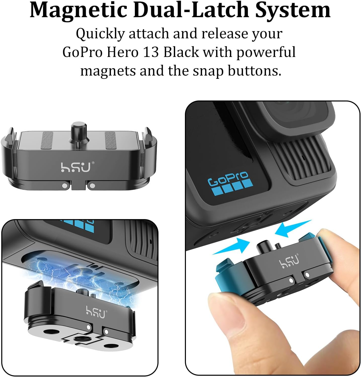 HSU Quick Release Mount for Go Pro Hero 13 Black, Magnetic Latch Tripod Mount Adapter Accessories, Camera Metal Base for Hero 13 image number 2