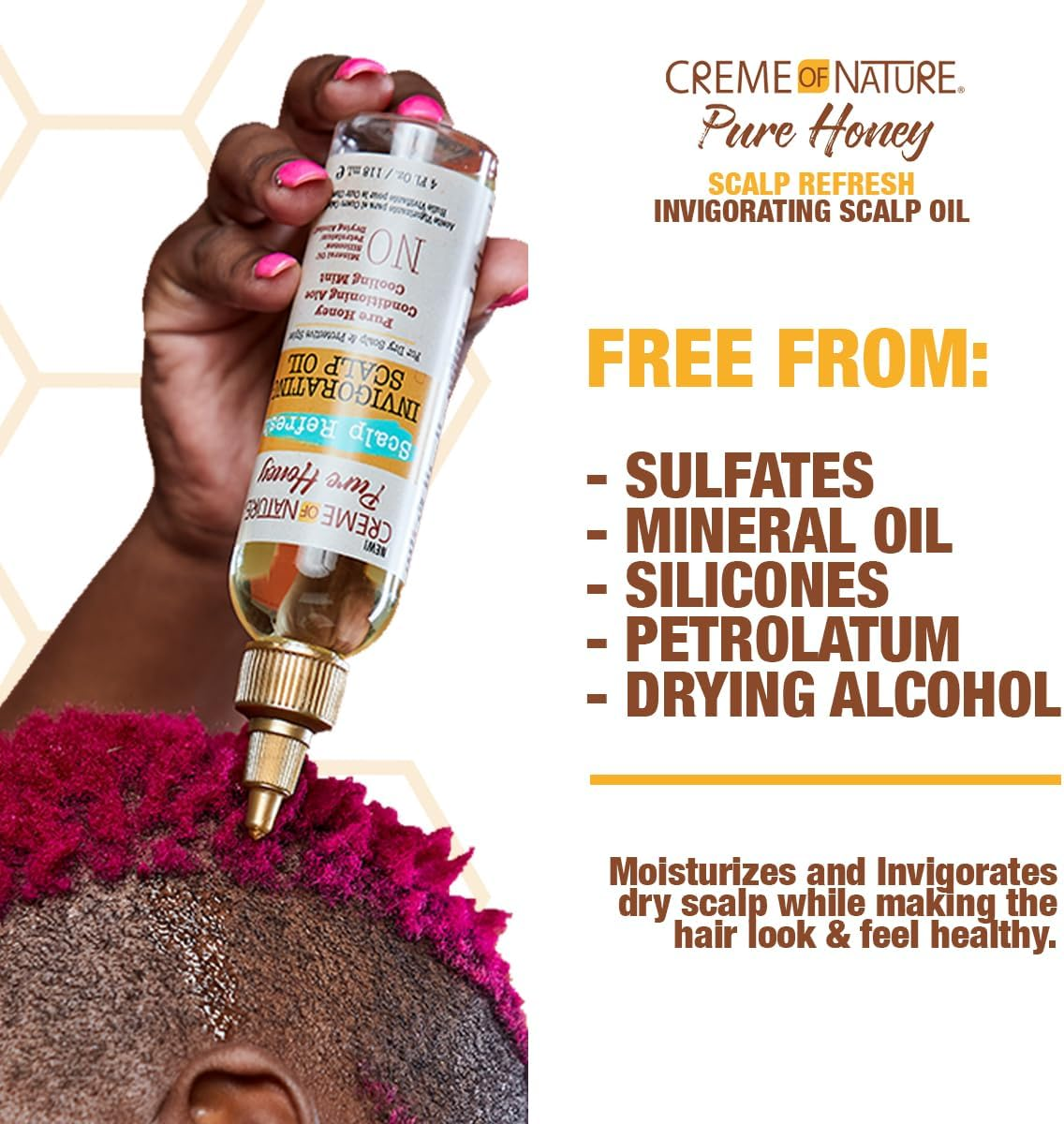 Creme of Nature Pure Honey Scalp Refresh Invigorating Scalp Treatment Oil, Lightweight Formula with Mint & Aloe, Moisture & Shine for All Hair Types & Styles, 4.2 Oz image number 4