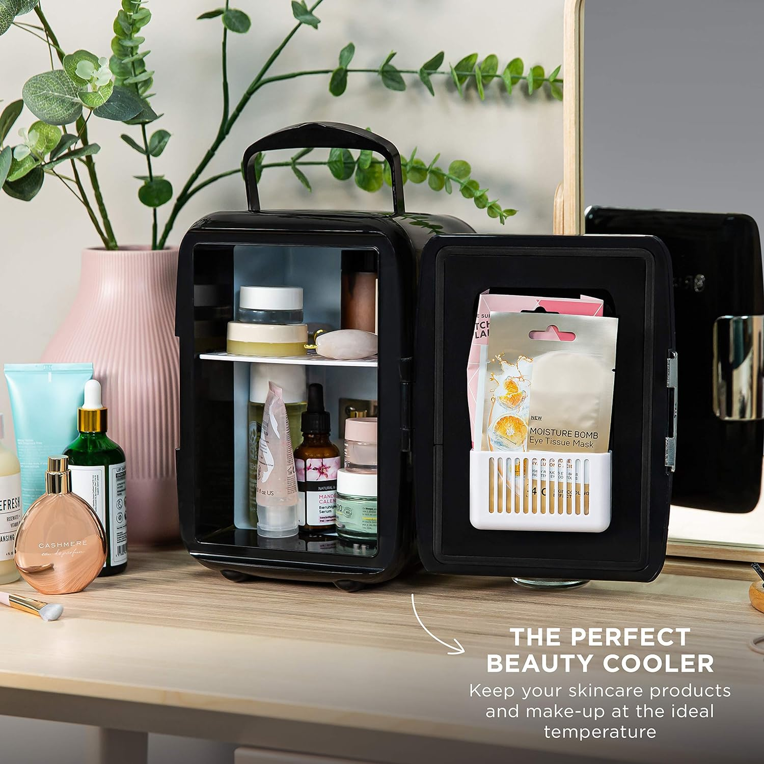 Russell Hobbs Mini Fridge RH4CLR1001B 4L/6 Can Portable Mini Cooler & Warmer for Drinks, Cosmetics/Makeup/Skincare, AC/DC Power, Retro Style, Black, for Bedroom, Home, Caravan, Car - White image number 4