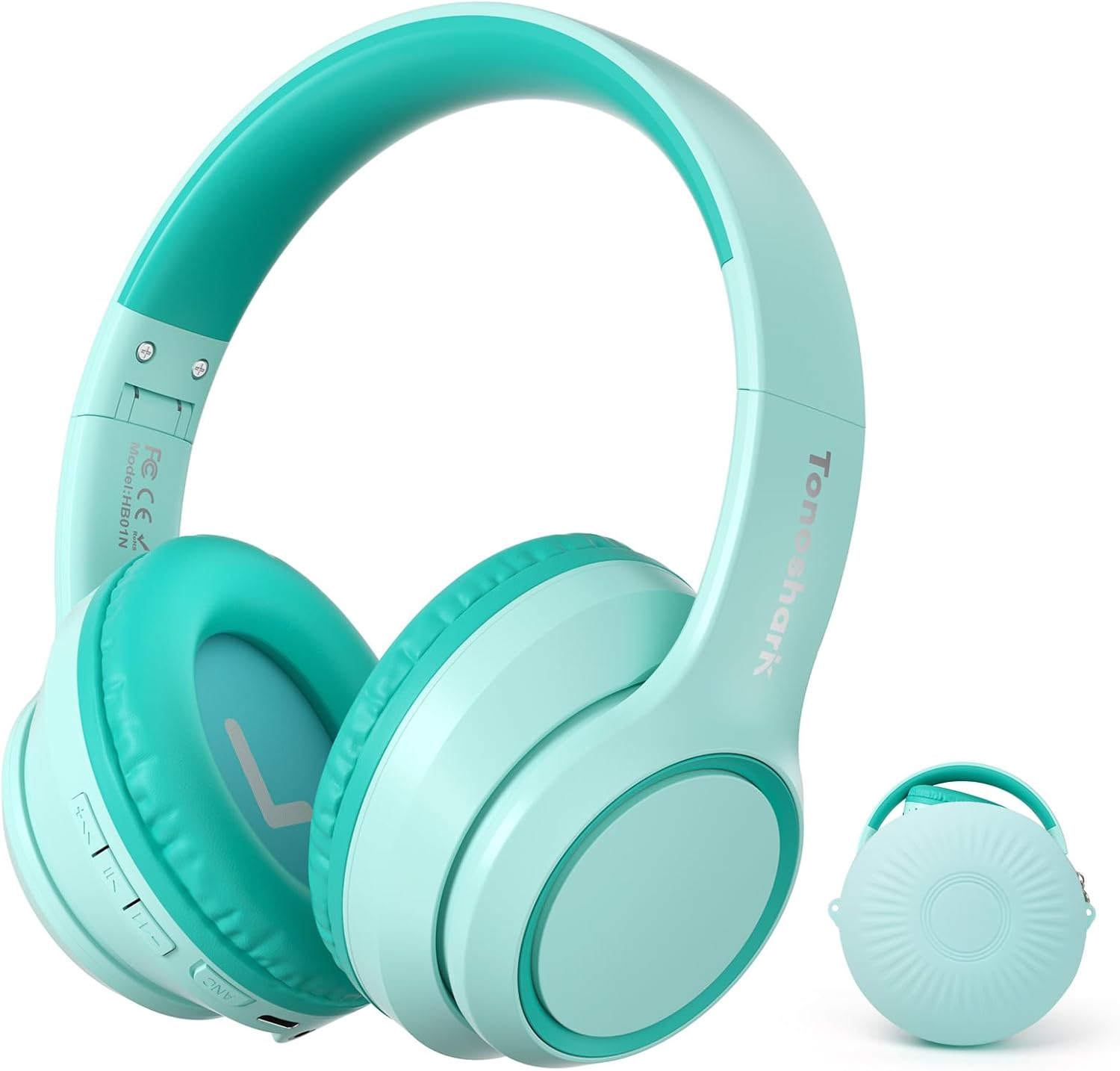 Active Noise Cancelling Headphones for Kids, 60H Playtime, Wireless Bluetooth Over-Ear Blue Headset Built-In Microphone for Home/School/Travel/Party - Includes Portable Case (Green)
