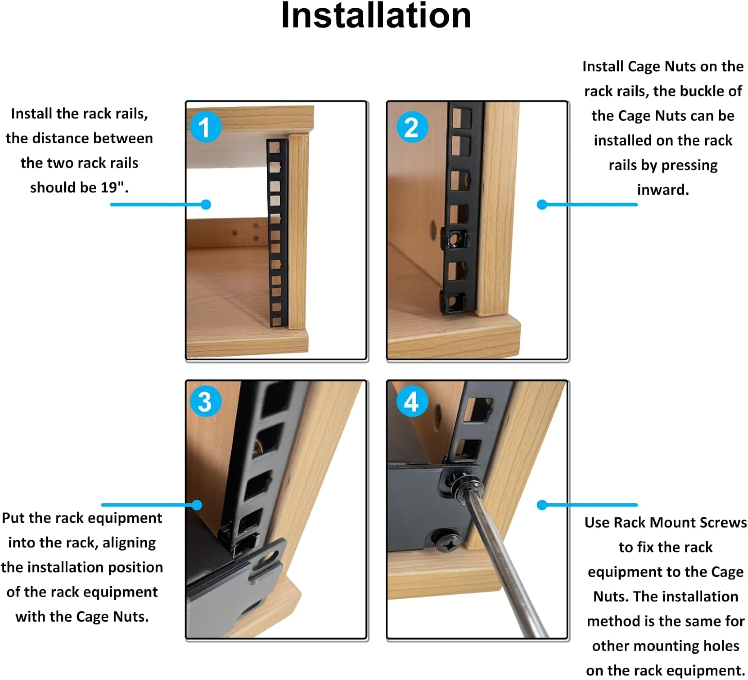 FMUSER 4U Rack Rails with M6 Rack Mount Screws and Cage Nuts Set for DIY Server and Studio Racks image number 2