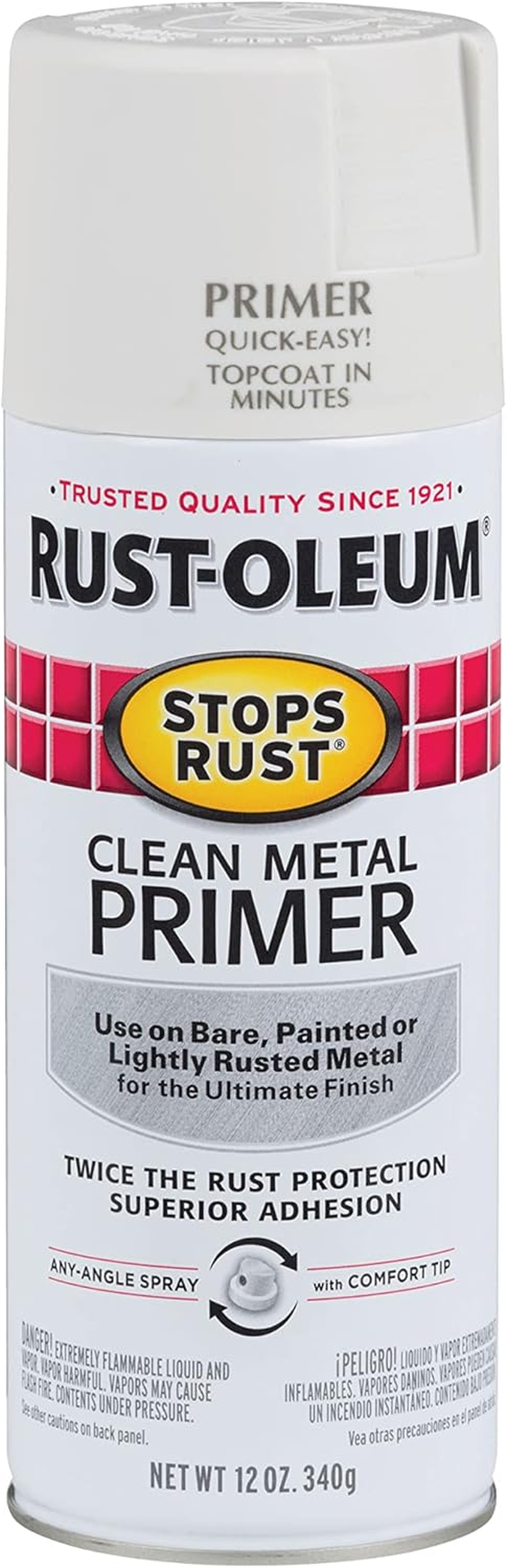 Rust-Oleum 7780830 Stops Rust Spray Paint, 12-Ounce, Flat White Clean Metal Primer