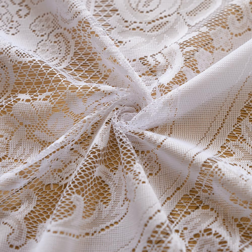 Anaado Lace round Table Cloth for Dining Table 70 In, round Table Cover, White, 180CM image number 5