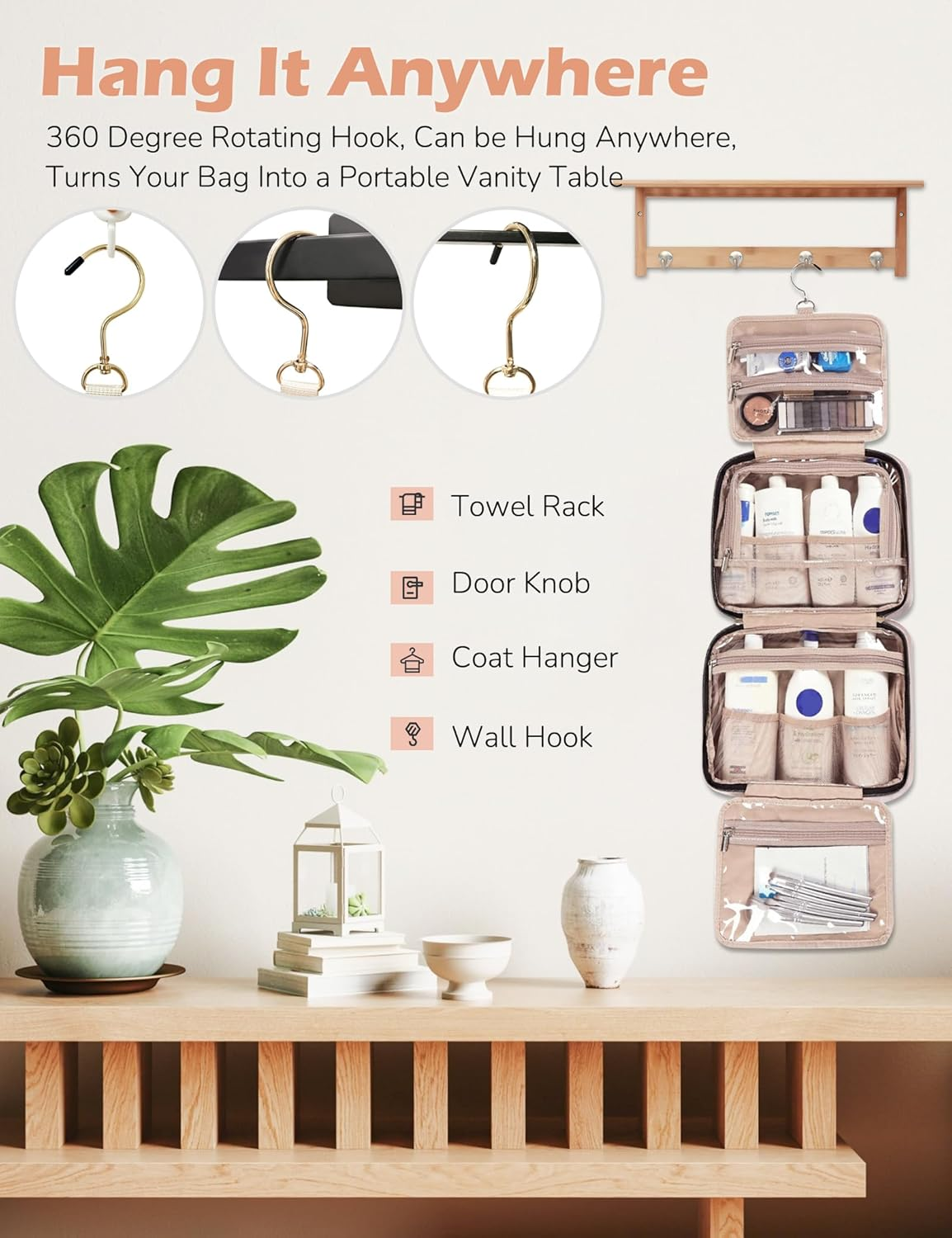 Travel Toiletry Bag for Women, Hanging Travel Bag for Toiletries, Wide-Open Makeup Pouch, Water-Resistant Large Capacity Cosmetic Travel Toiletry Organizer for Daily Use, Christmas (Blue) - Blue image number 3