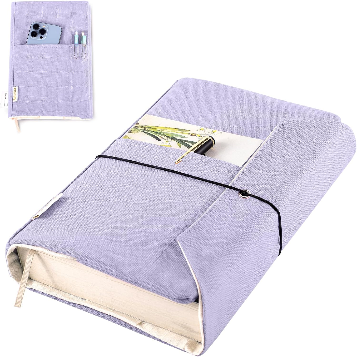 Canvas Book Covers, Washable Book Protector, Book Cover for Paperback Novels, Adjustable Book Cover for Hardcover with Pockets for Pen, Soft Cover Books, Book Lovers Gifts image number 5