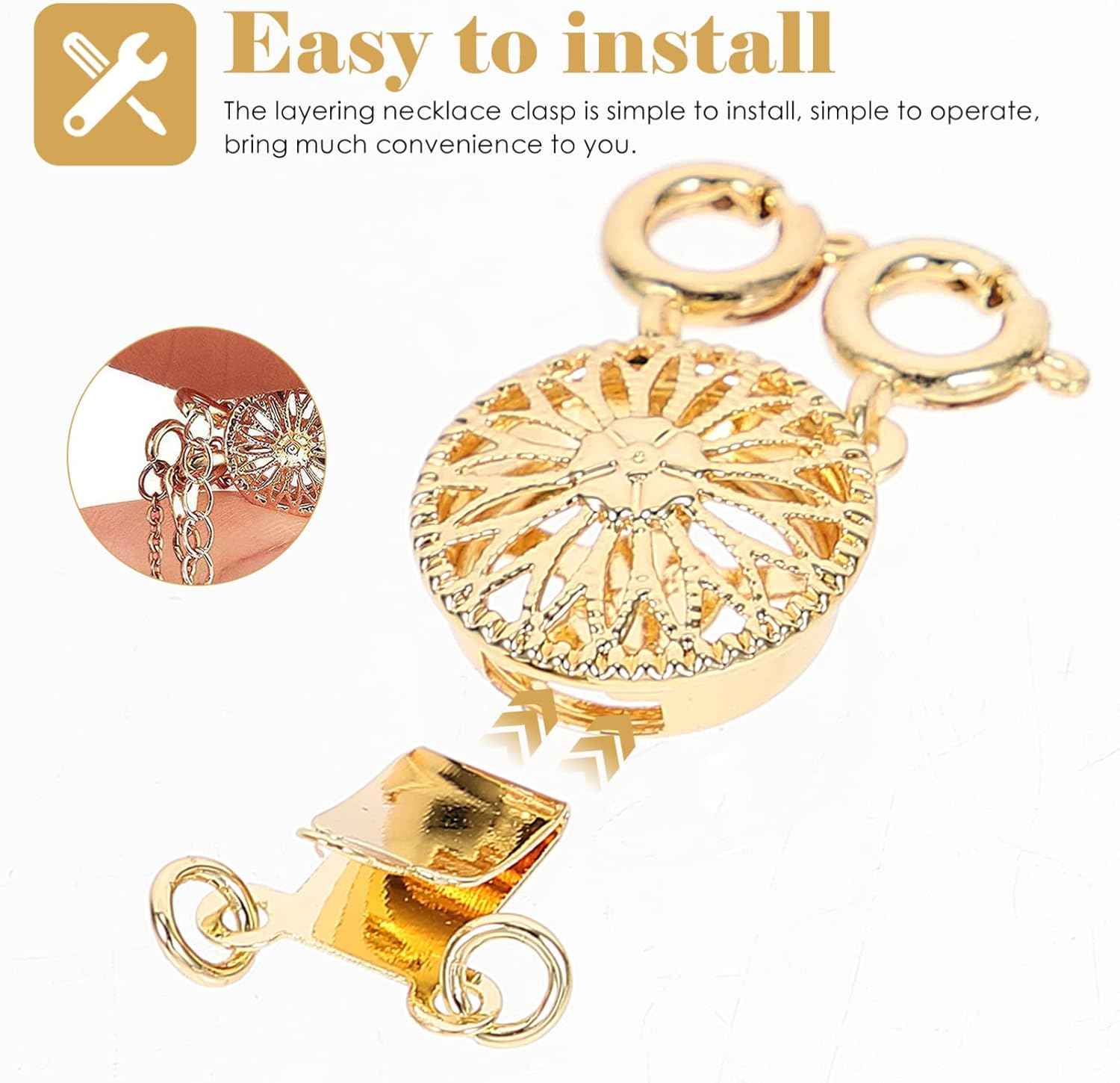 Sewroro 2Pcs Necklace Layering Clasp Slide Lock Jewelry Connectors Multi Strands Clasps for Layered Bracelet Jewelry Crafts image number 5