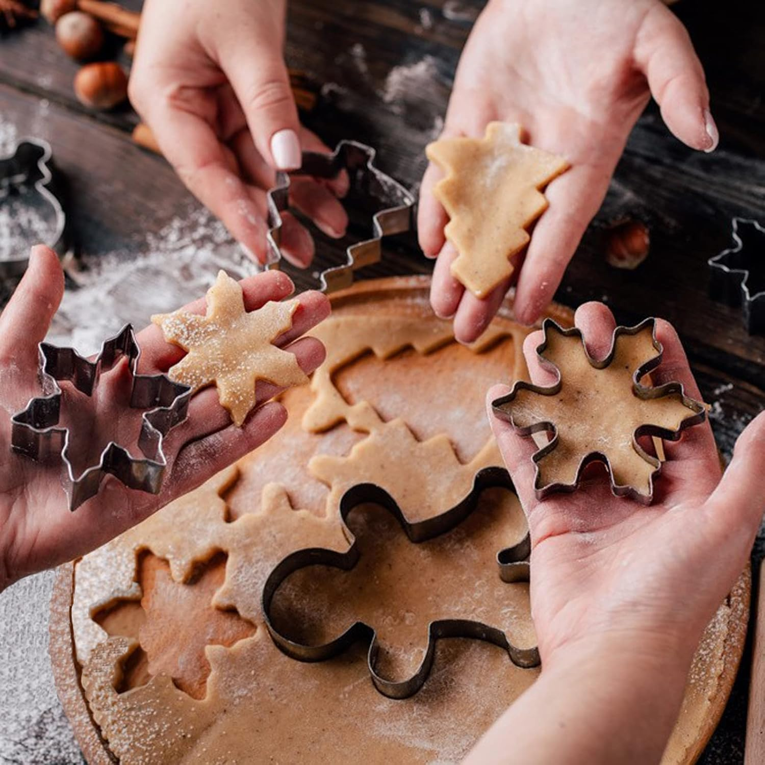 Christmas Cookie Cutters, Santa Claus, Snowflake, Christmas Tree, Snowman, Reindeer, Gingerbread Man, Stainless Steel Cookie Cutters for Baking Cookies Fondant Set of 8 image number 2