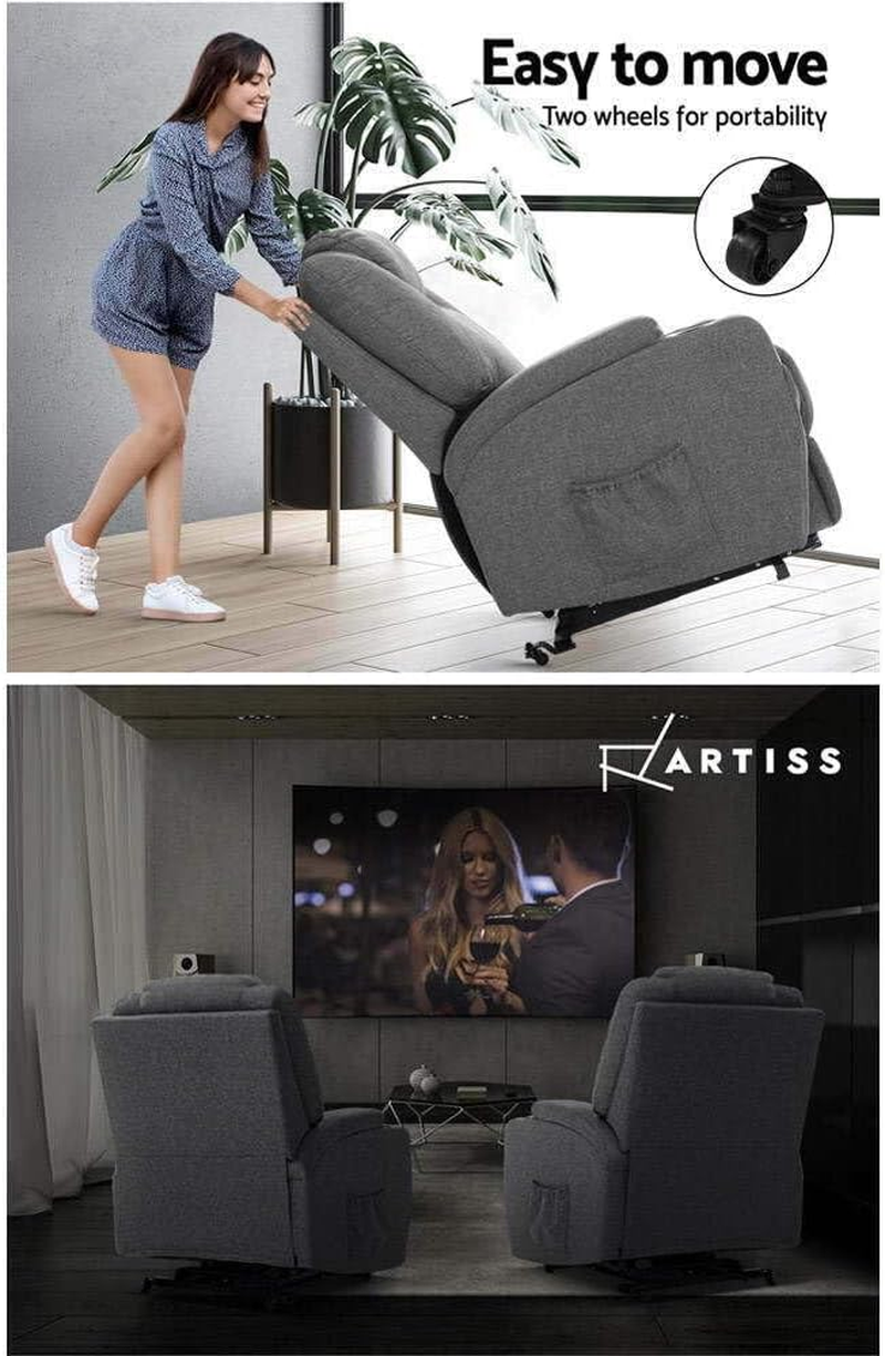 Artiss Massage Chair Grey Fabric Recliner Lounge Sofa Armchair, Home Furniture Health Personal Care, Lift Heated Electric Adjustable Backrest Footrest Rocking Nursing Feeding image number 4