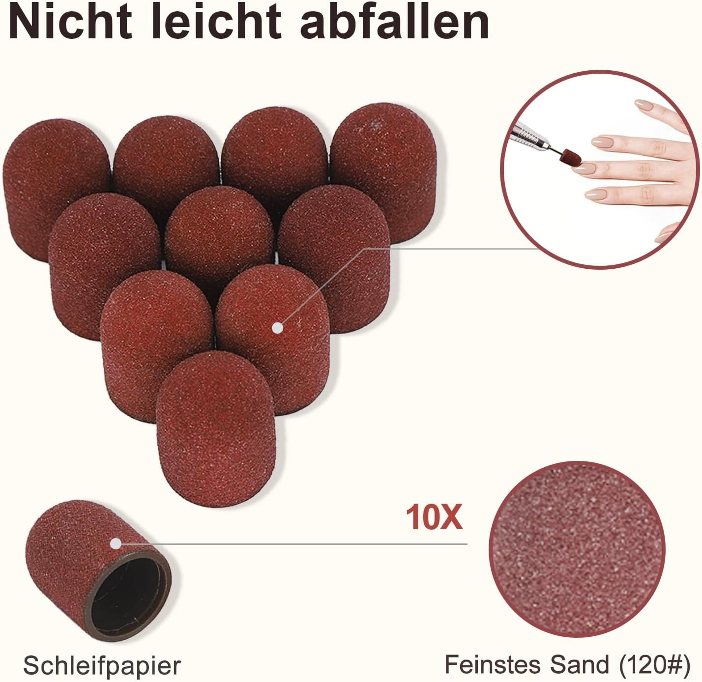 CYSFETENA 120# Grit Sanding Caps Set for Nail Drill, 50 Pieces Manicure Sanding Belts with Shank, Durable Nail Cutter Accessories for Polishing and Sanding Nails Glass image number 5