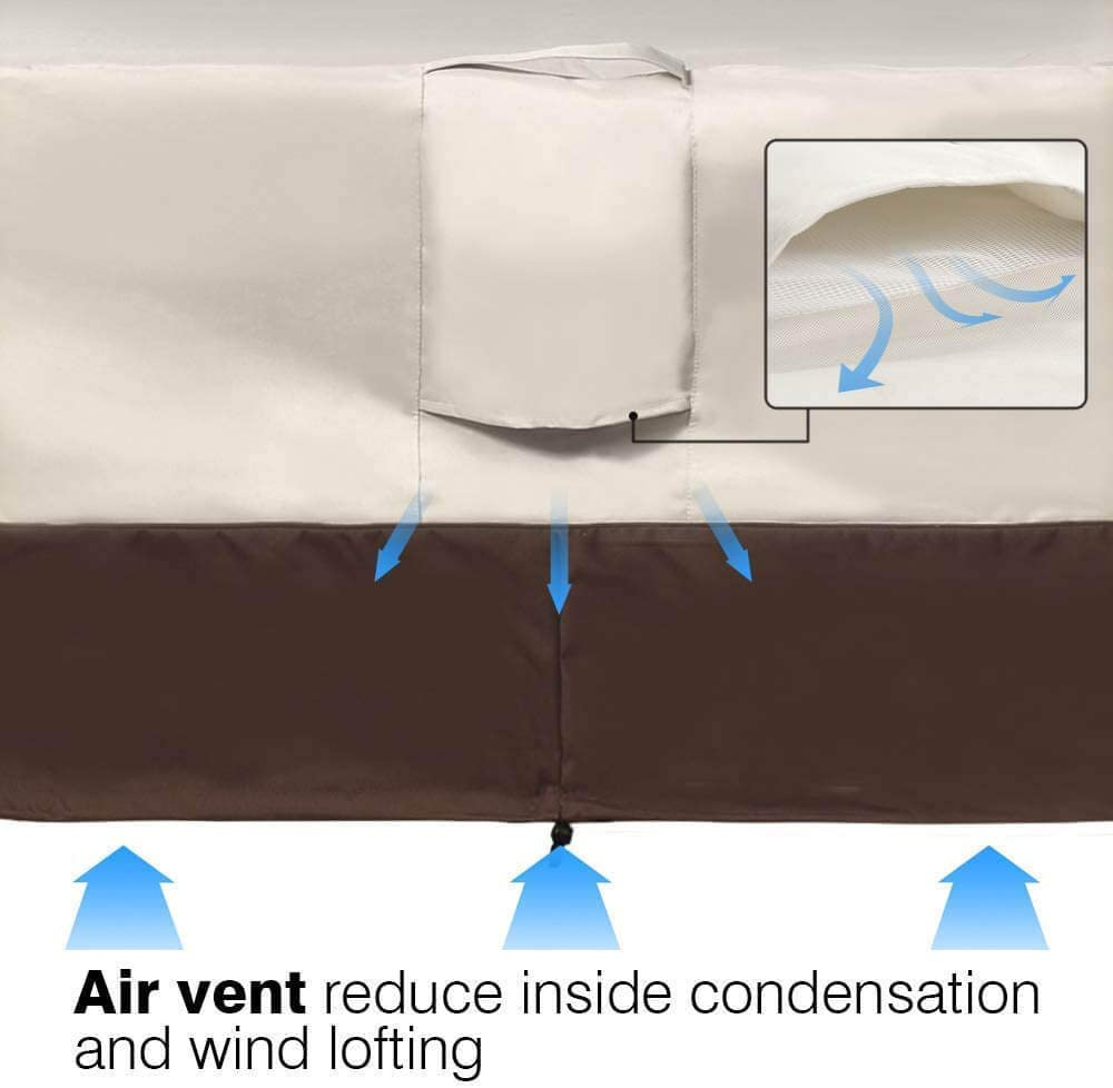 Vailge Rectangular Coffee Table Cover - Outdoor Lawn Patio Furniture Covers with Padded Handles and Durable Hem Cord - Heavy Duty and Waterproof,Fits Large Rectangular Coffee Table (Beige & Brown) image number 4