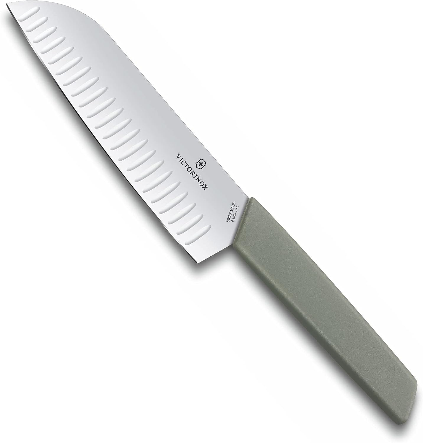 Victorinox 6.9053.17KB Swiss Modern Santoku Knife for General-Purpose Slicing, Dicing, Mincing, and Everything in between Fluted Edge Blade in Black, 6.7 Inches