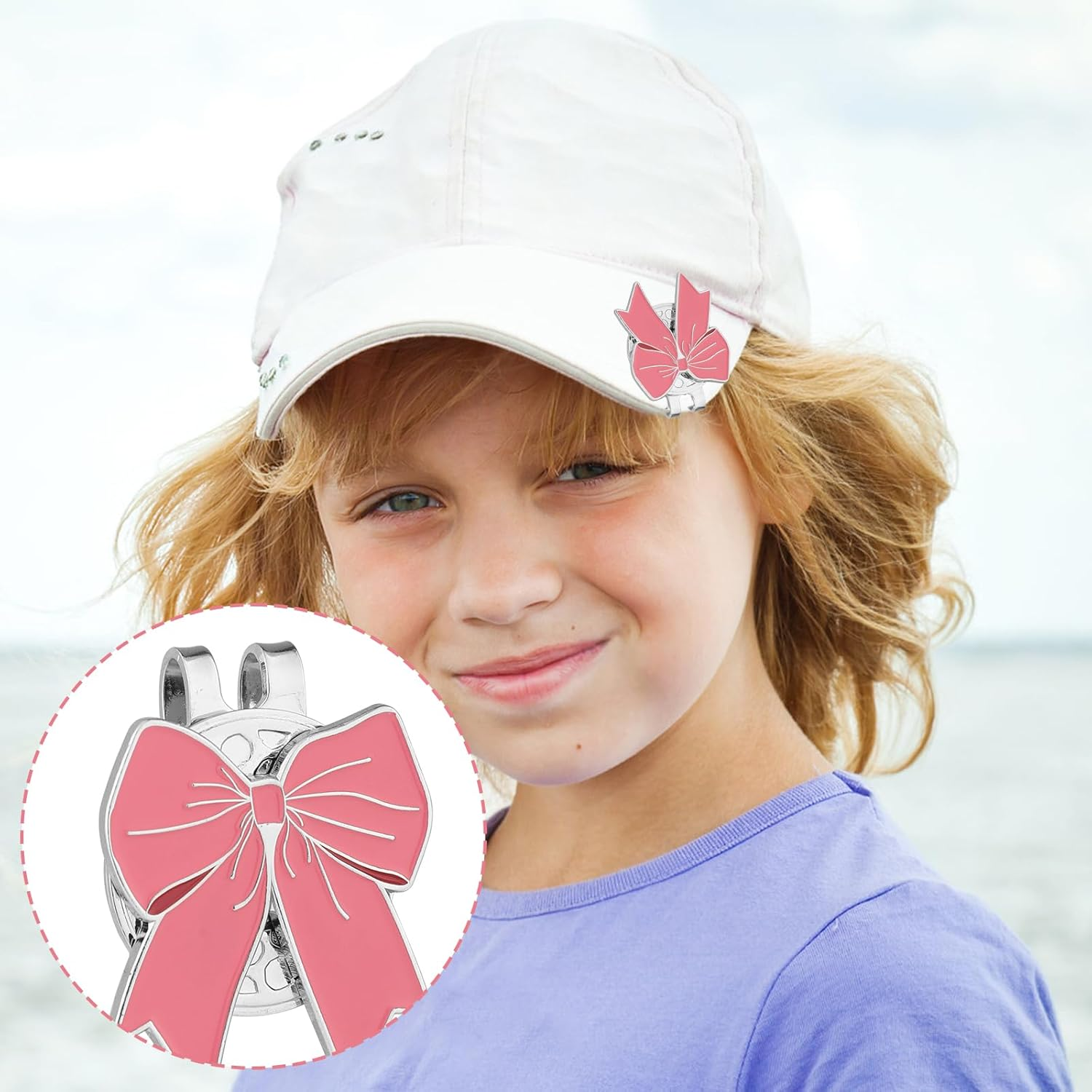 Golf Ball Marker Hat Clip, Pink Bow Shape Golf Hat Clip Strong Magnetic Golf Ball Marker Accessories for Men Women Golfer Gifts image number 2