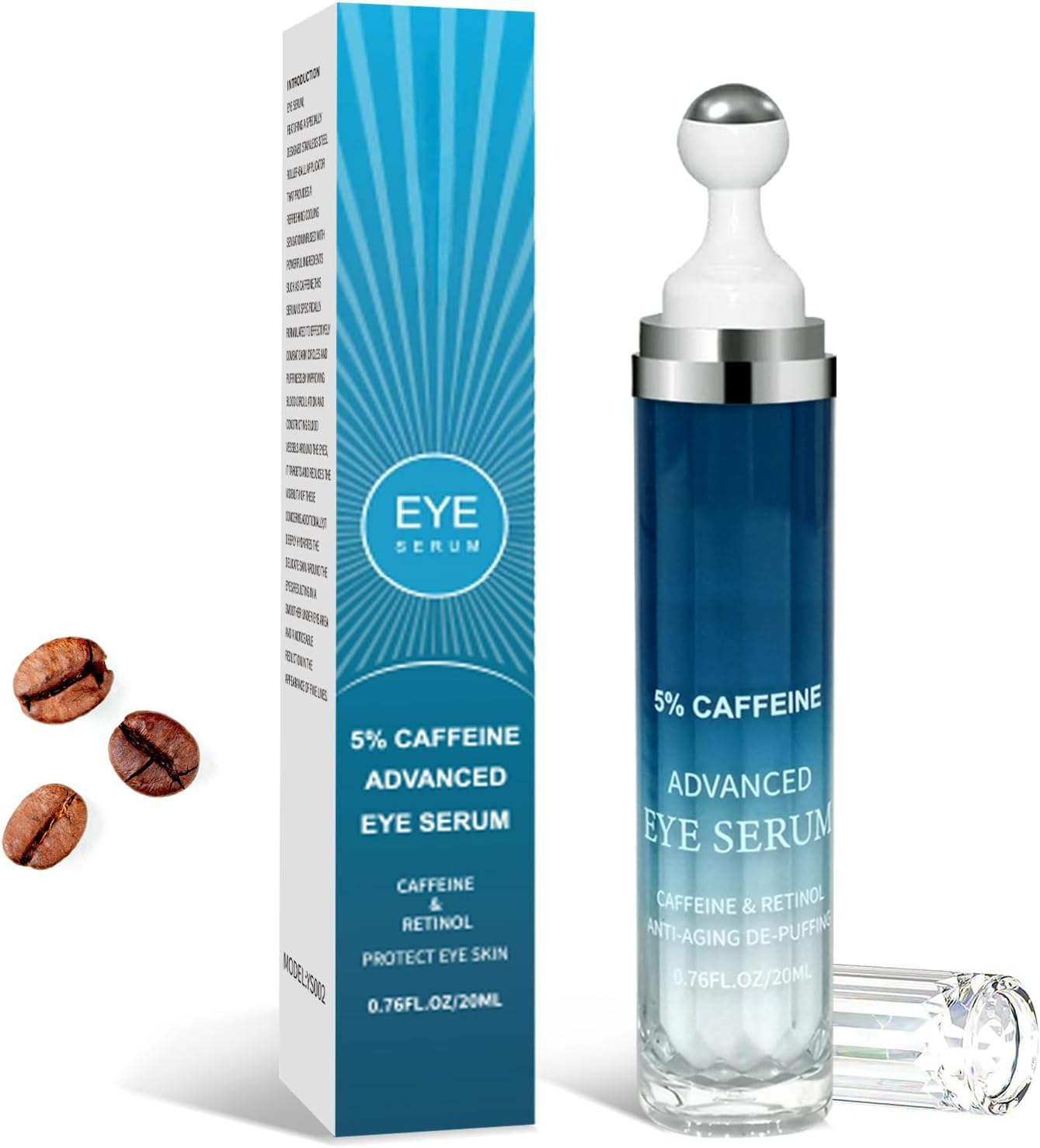 Caffeine Repair Eye Cream Tube 20Ml, Reduces Puffiness and Dark Circles, 5% Caffeine Eye Serum Brightening Eye Treatment for Dark Circles, under Eue Bags and Puffiness(360&deg; Massage Roller,V6)