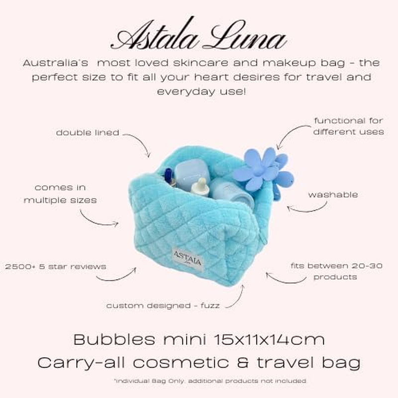 Astala Luna Bubbles Mini Carry All Cosmetic Travel Bag Mini Blue, White
