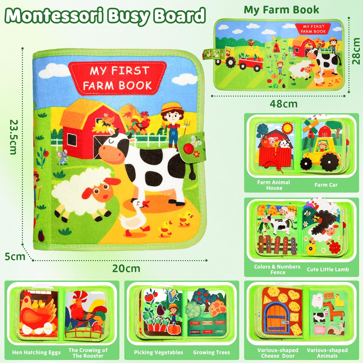 Busy Books Board Toddlers Toys, 20 in 1 Farm Sensory Board Montessori Early Education Learning Toys for Toddlers 1-3, Interactive Activity Book Airplane Travel Toy for Boys Girls 1 2 3 4 5 Years Old image number 3