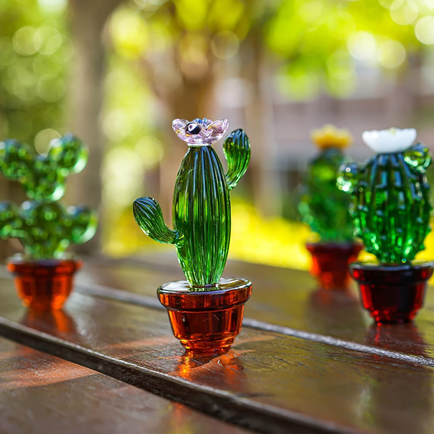 4.3Inch Handmade Blown Glass Art Cactus Figurine Crystal Cactus Decor Ornaments Collectibles Glass Home Tabletop Simulation Plants Decoration Ornaments Gift for Mum Women
