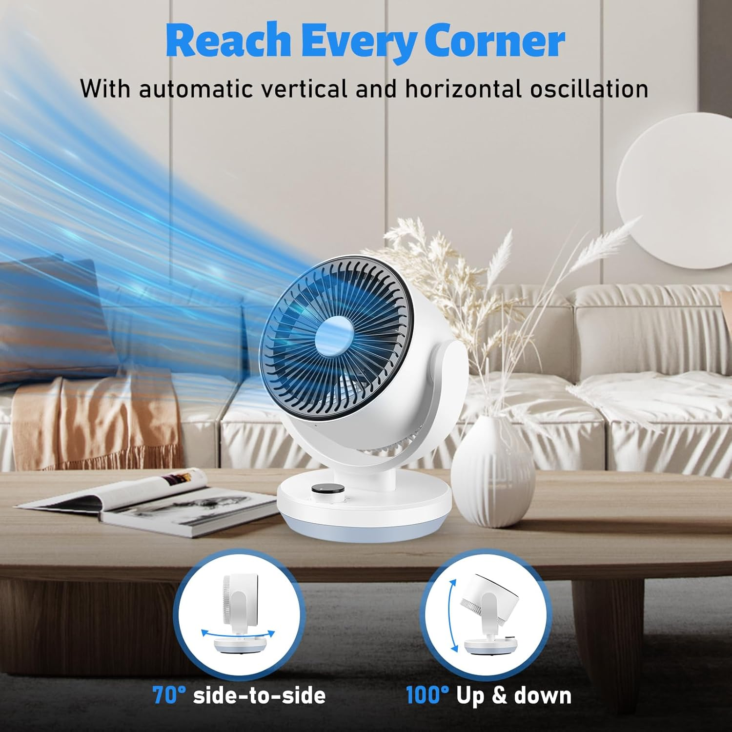 Vitalz Fan for Bedroom, Desk Air Circulator Fans,Efficient Cooling & Circulation, Powerful Airflow Table Oscillating Fan with 3 Speed, 90&deg; Adjustable Tilt Home,Offoce image number 4