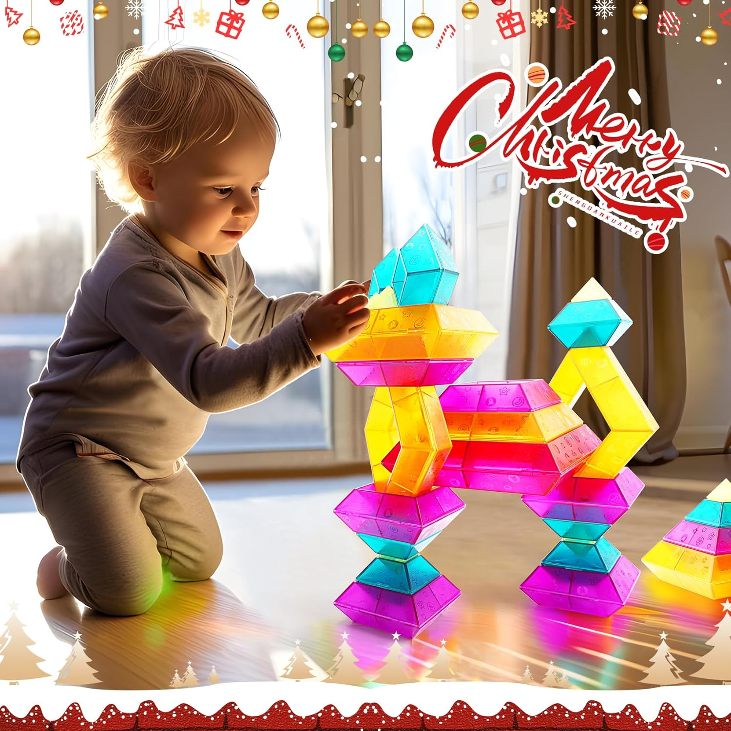 Building Block Sets for Kids Baby, 30 Pcs Stacking Blocks Toys, STEM Preschool Learning Activities Educational Light Table Toys Gifts for Toddlers Age 18M+. image number 5