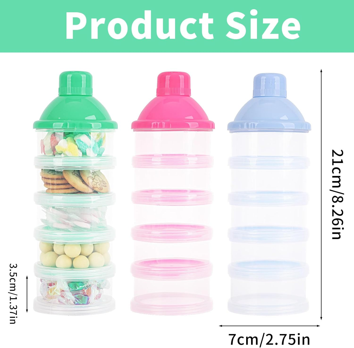 2 PCS 5 Layers Baby Milk Powder Dispenser, Milk Powder Pots, Formula Dispenser Portable Milk Powder Formula Dispenser Container Pot Box Milk Cans Snack Storage Box for Travel (Blue + Green)