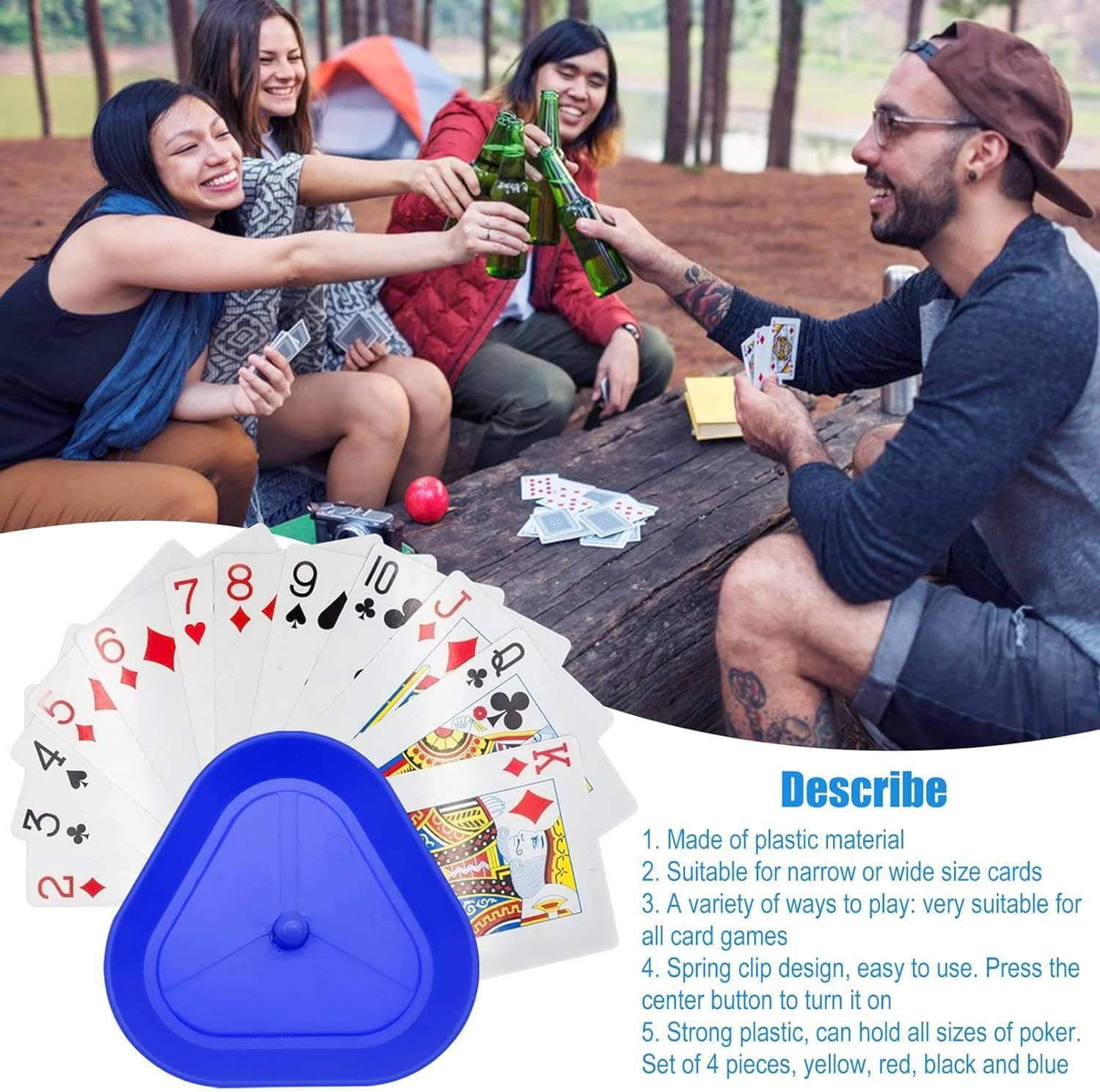 Taicols Playing Card Holder, 4 Pcs Playing Card Holder for Kids Seniors, Hands Free Cards Holders, Triangle Shaped Hands Free Cards Organizer for Canasta, Poker Parties, Family Card Game Nights image number 5