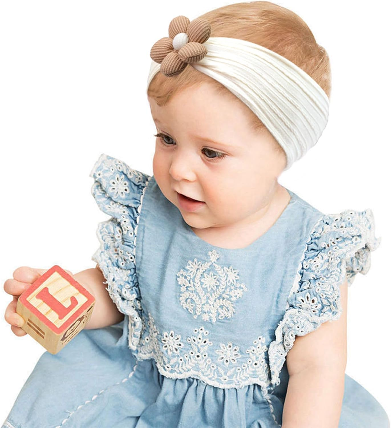 4 Pcs Baby Girls Flower Headbands, Nylon Soft Stretchy Hair Accessories for Newborn Infant Toddler Kids, Handmade Hairbands Baby Essentials image number 2