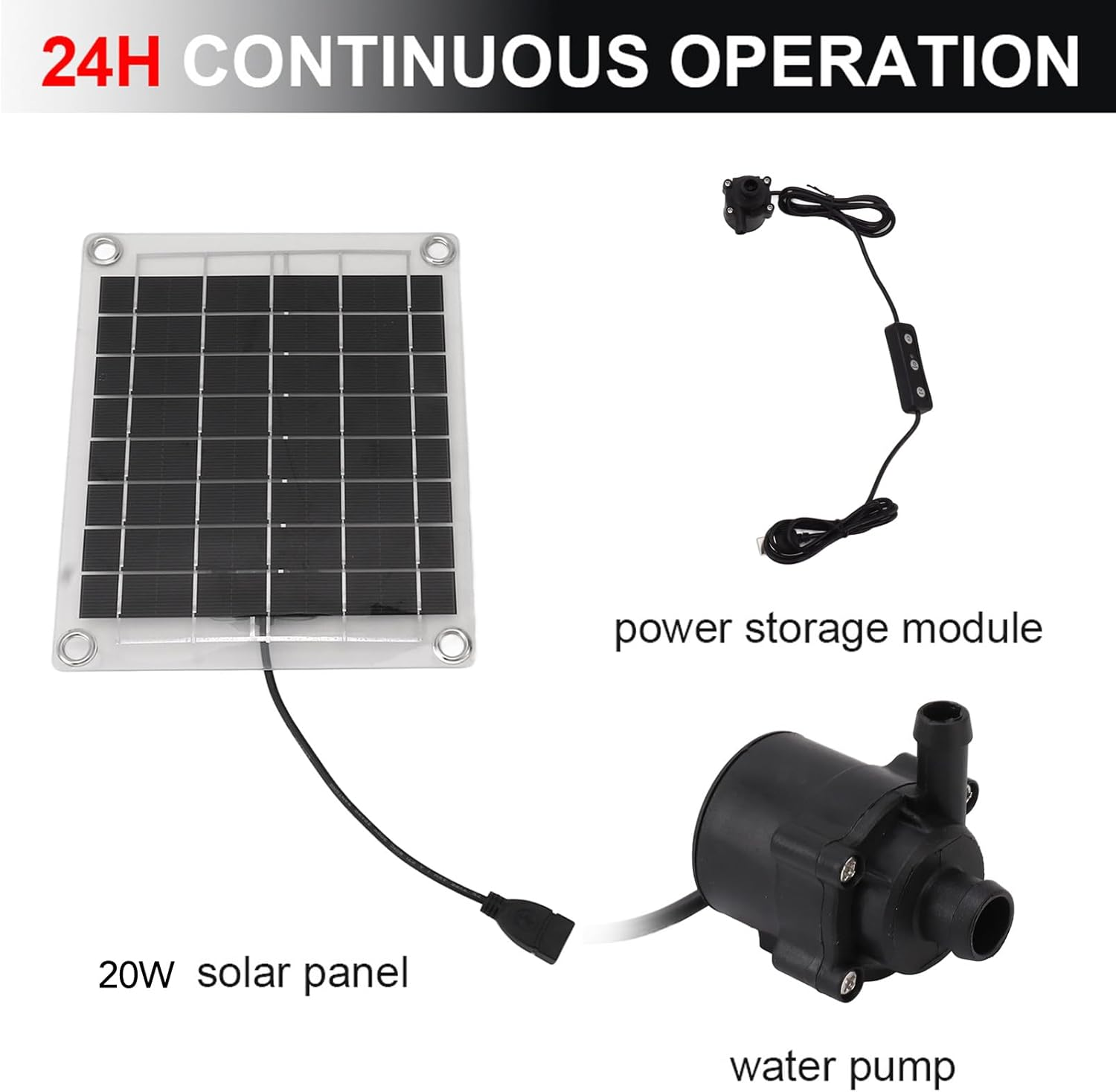 Solar Fountain Pump Kit, 12V 20W Solar Bird Bath Fountain Pump with Solar Panel, Adjustable Irrigation Solar Water Pump Submersible Pump for Ponds, Garden, Fish Tank, Pool, Outdoor image number 2