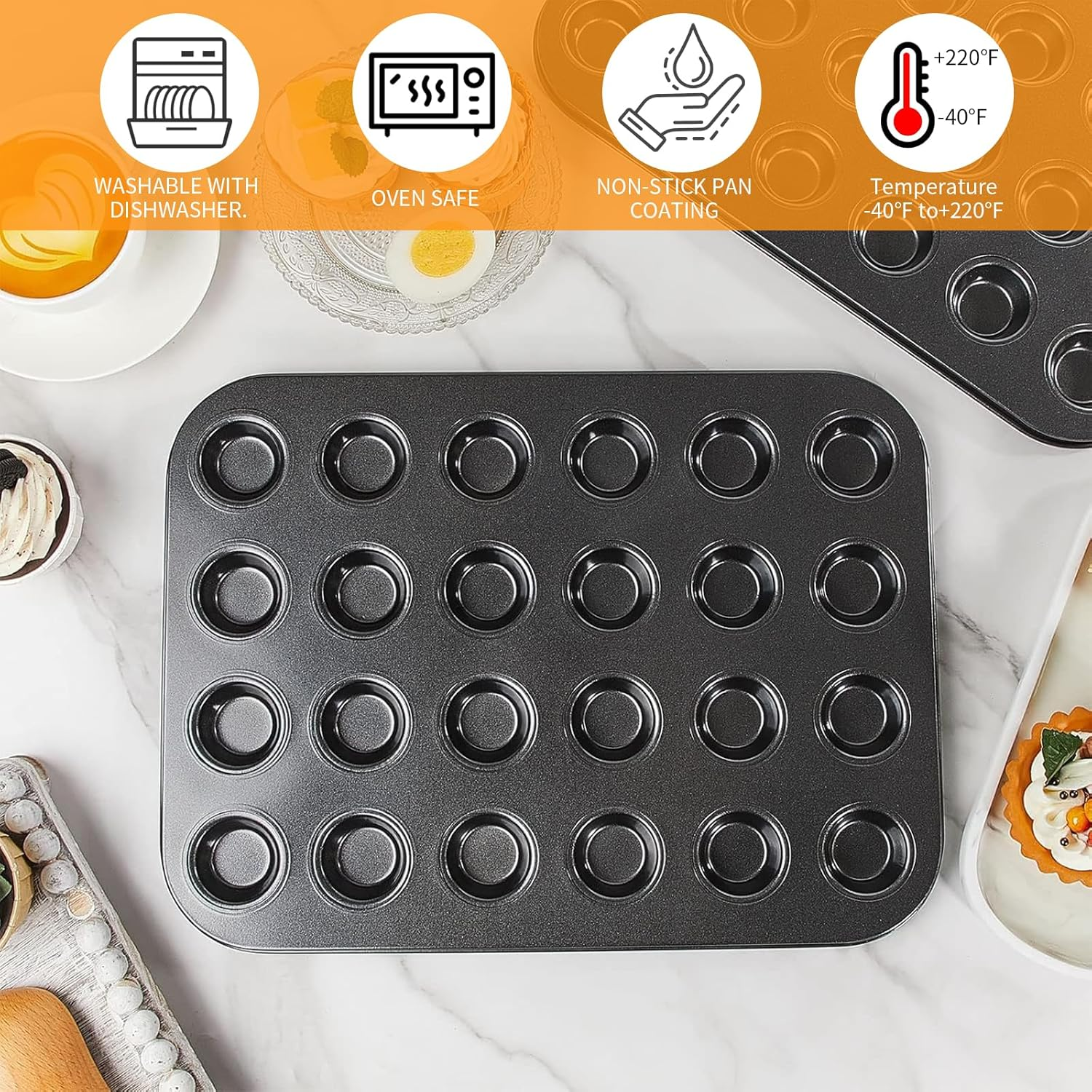 24-Cup Wiltshire Cup Muffin Pan Non-Stick Baking Cups BPA Free Reinforced Thickened Stainless Steel Frame Muffin Pan Cake Molds Bakeware Cupcake Mold for Air Fryer Toaster Oven Counter & More (Golden) image number 6