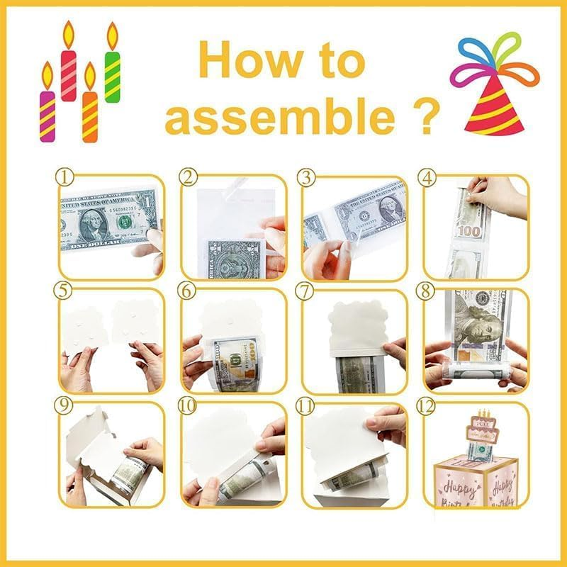 Birthday Money Pull Box, Money Box for Cash, Pull Birthday Money Gift Box with Money Bags, Gift Boxes for Men Women Boys Girls (Pink)