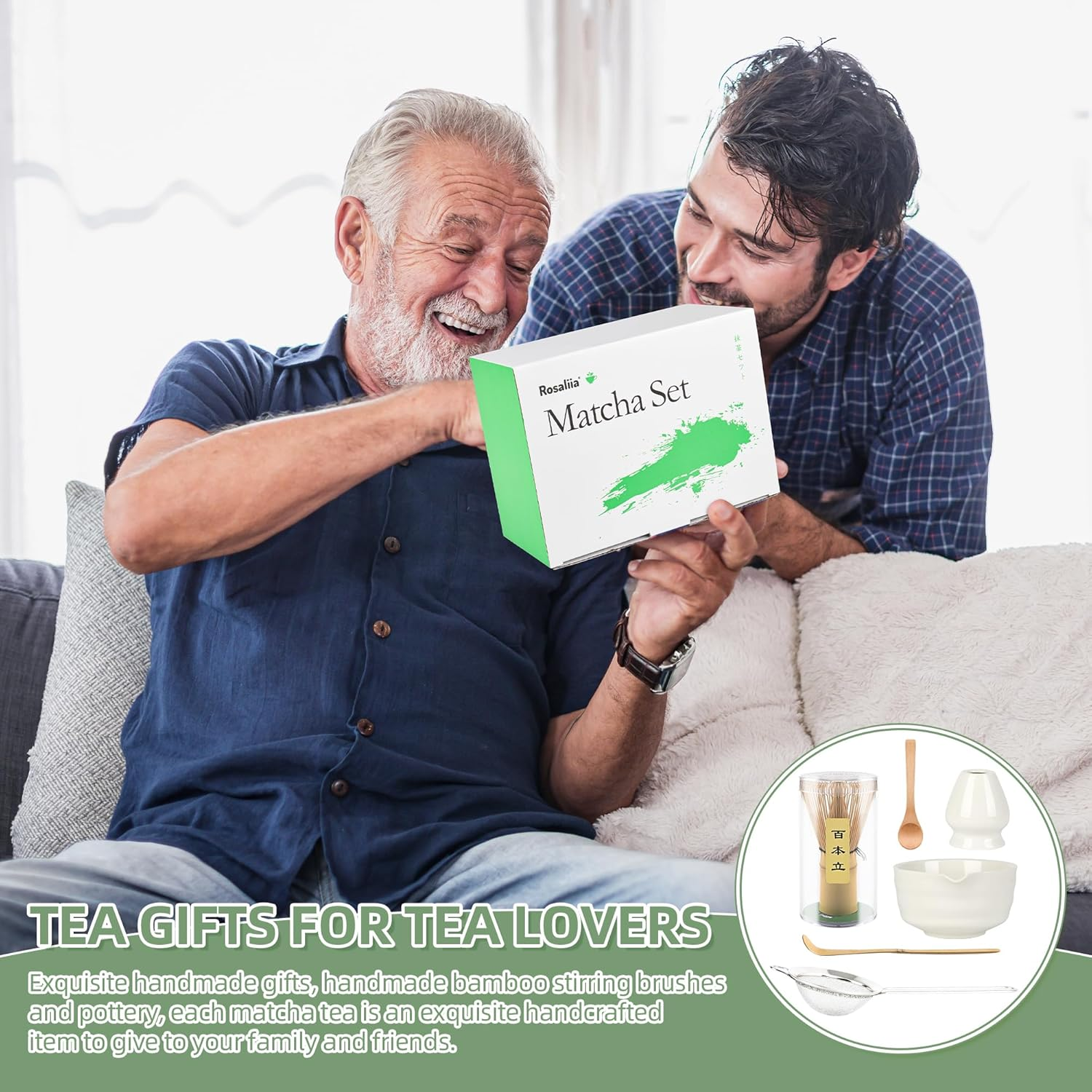 Matcha Whisk Set, Japanese Tea Set Includes Matcha Bowl with Spout, Matcha Whisk Stand, Bamboo Matcha Whisk and Bamboo Spoon, Matcha Powder Sieve, 17 Ounces White Ceramic Matcha Set (White) image number 2