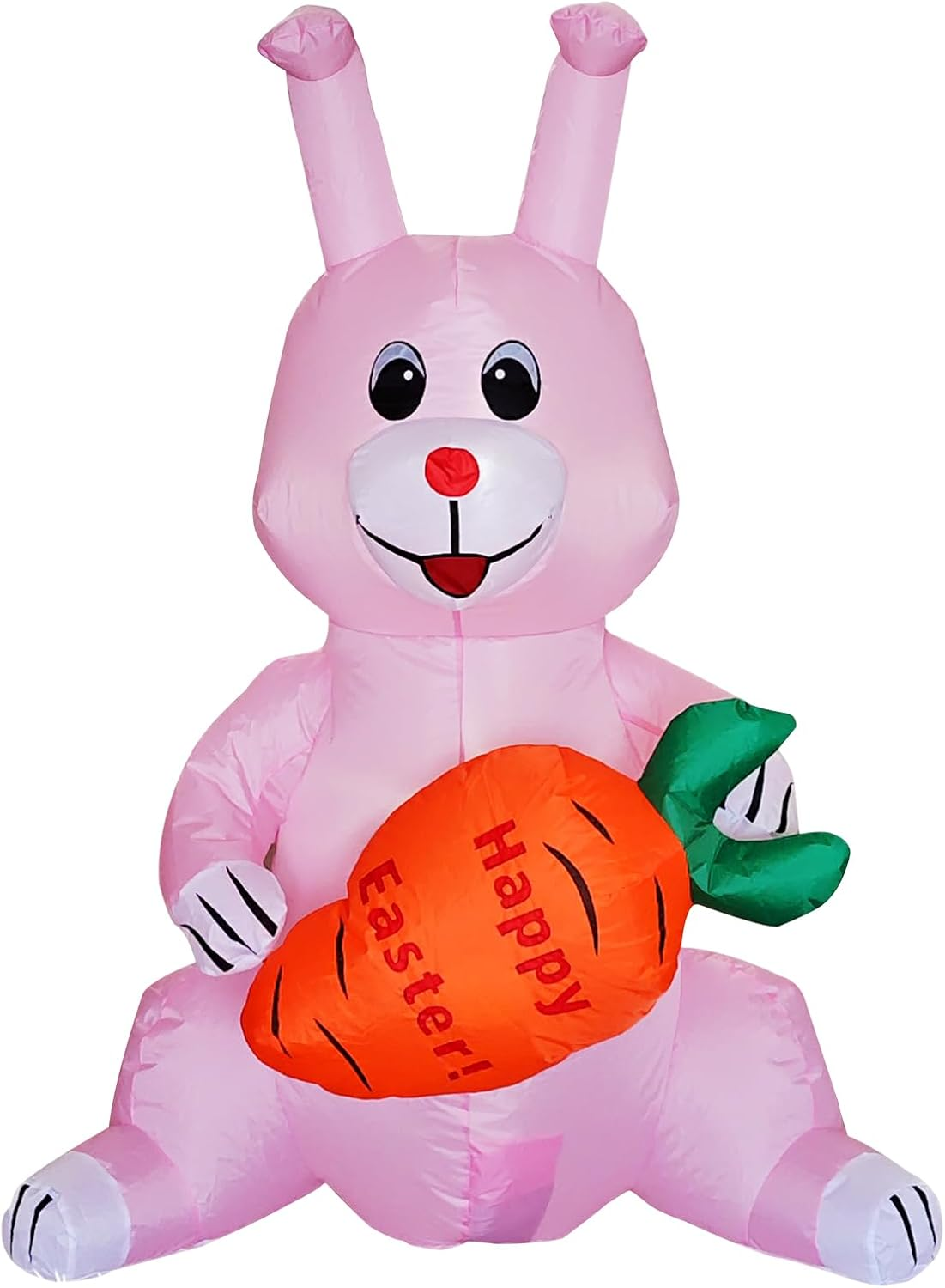 ONEIN 125CM Easter Bunny Inflatables Outdoor Decorations with Built-In LED Light, Blow up Sitting Rabbit Holds a Carrot for Yard Garden Lawn Decor image number 3