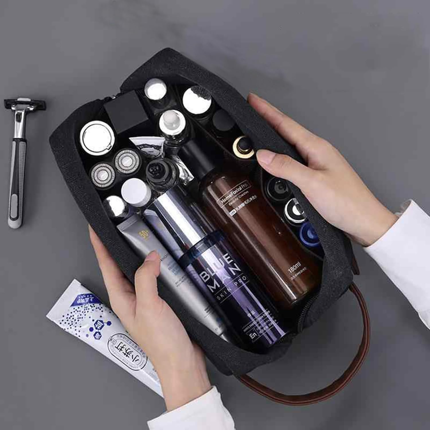 Toiletry Bag for Men, Canvas Travel Toiletry Organizer Dopp Kit,Large Capacity Shaving Bag Water-Resistant Bathroom Bag Mens, Hanging Organizer Bags for Travel Essentials Toiletries Accessories image number 2