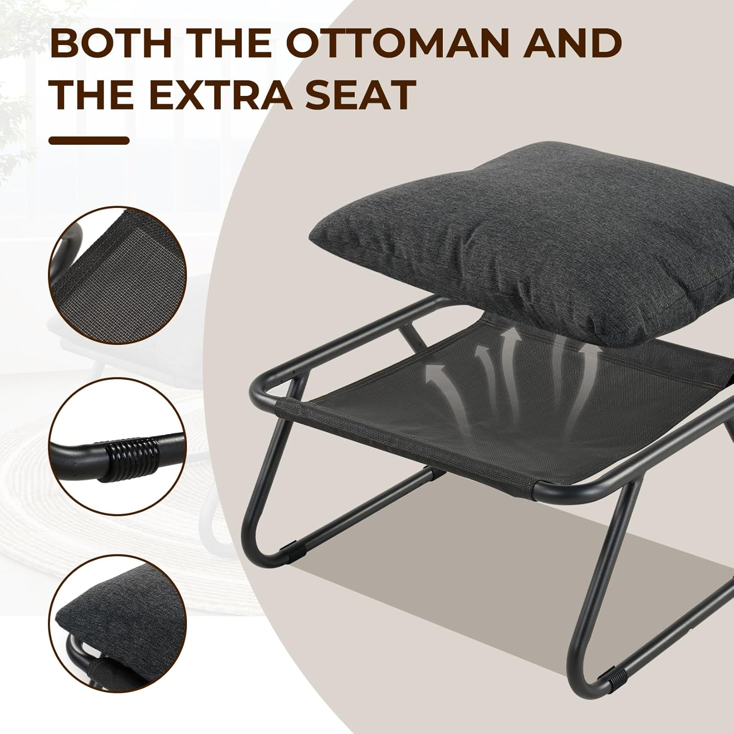 Grand Patio Outdoor Lounge Chair with Ottoman, Comfy Sling Recliner Chair with Puffy Cushion and Footstool, Samba Modern Patio Furniture Set for Porch Deck Garden, Dark Gray image number 1