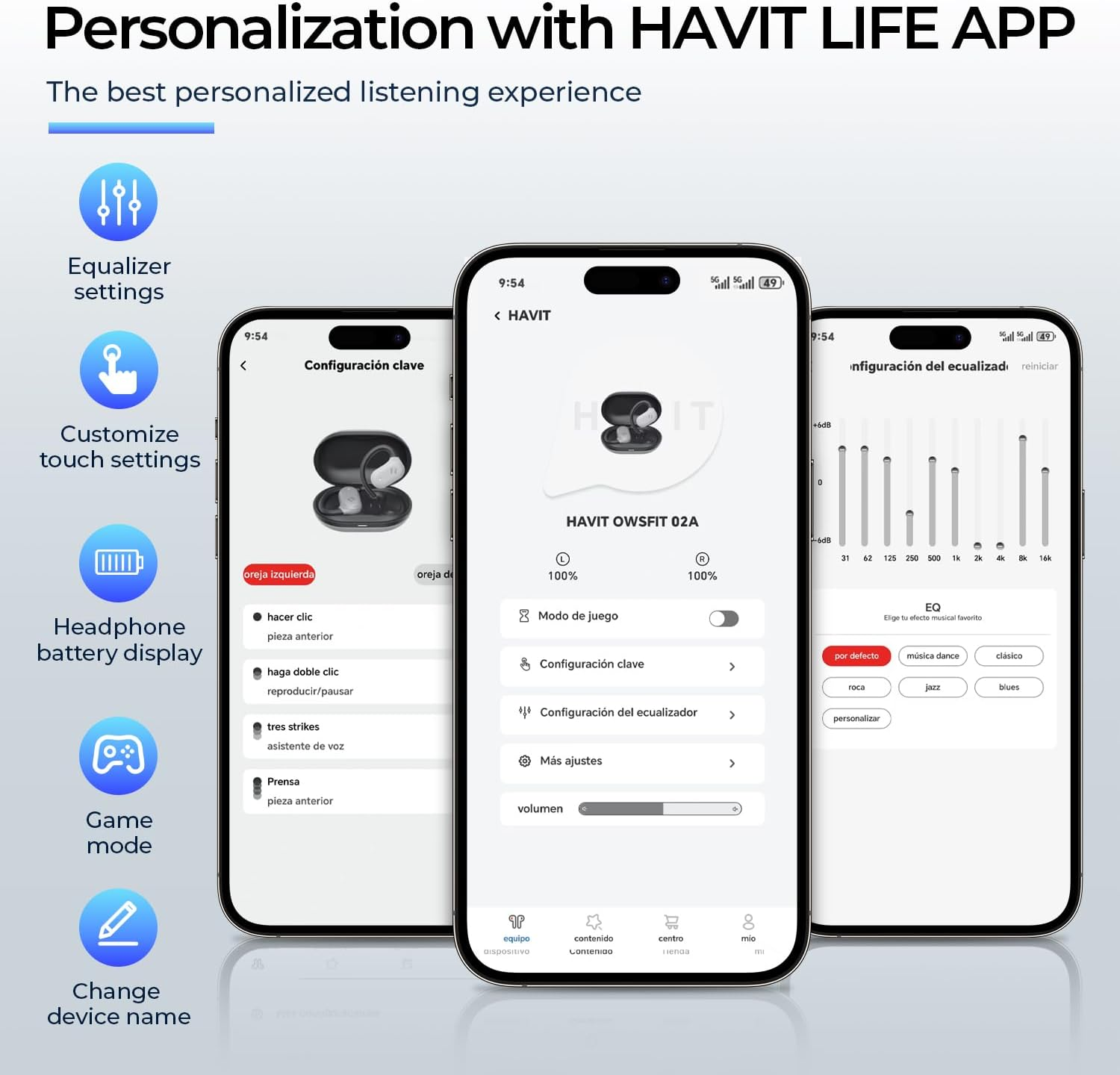 Havit OWS915 Open-Ear Headphones, 64H Playtime Open-Ear Earbuds with IPX5, Deep Bass, Powerful Sound Wireless Bluetooth Headphones - Gray image number 2