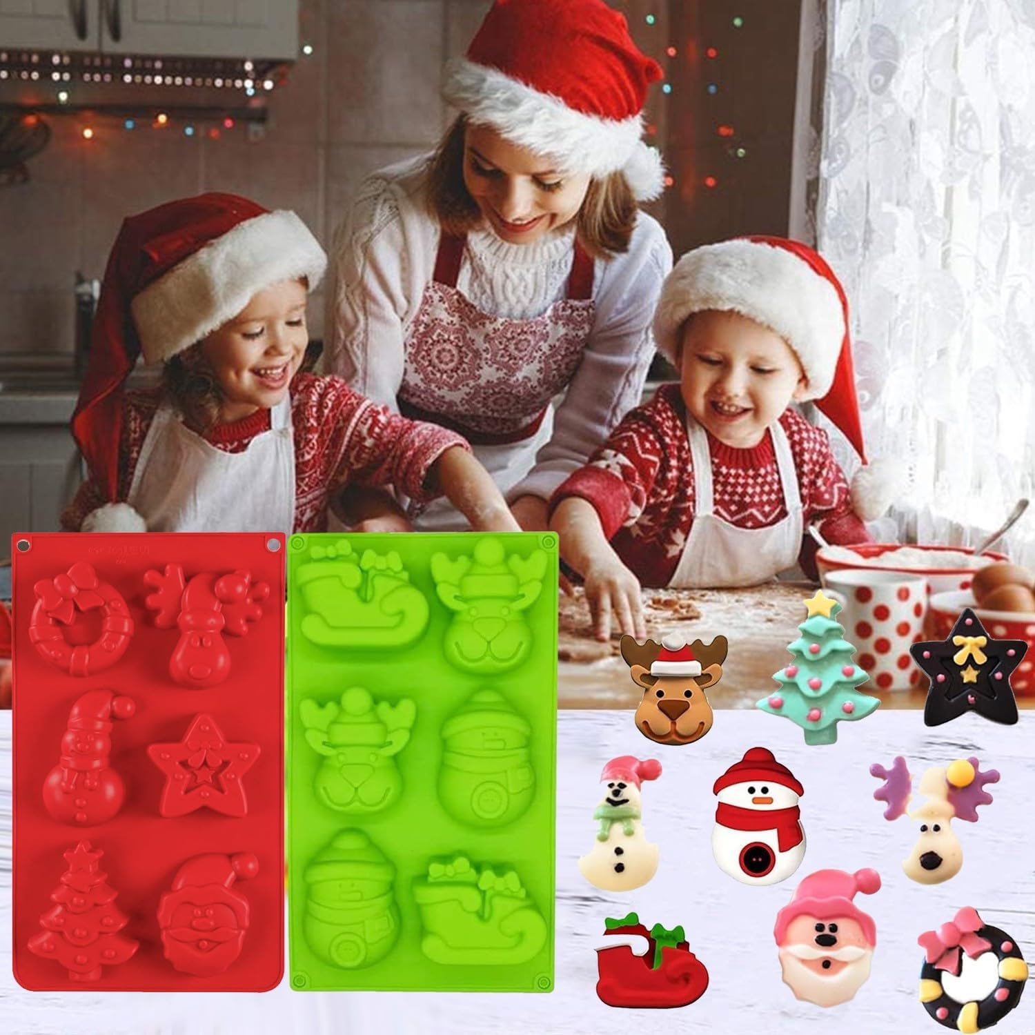 VIKKI Christmas Silicone Molds, 2Packs Large 6 Cavities Christmas Tree Socks Bells Cake Moulds Soap Candy Chocolate Muffin Jelly Trays Baking Molds for New Year Xmas Cake Decoration image number 6