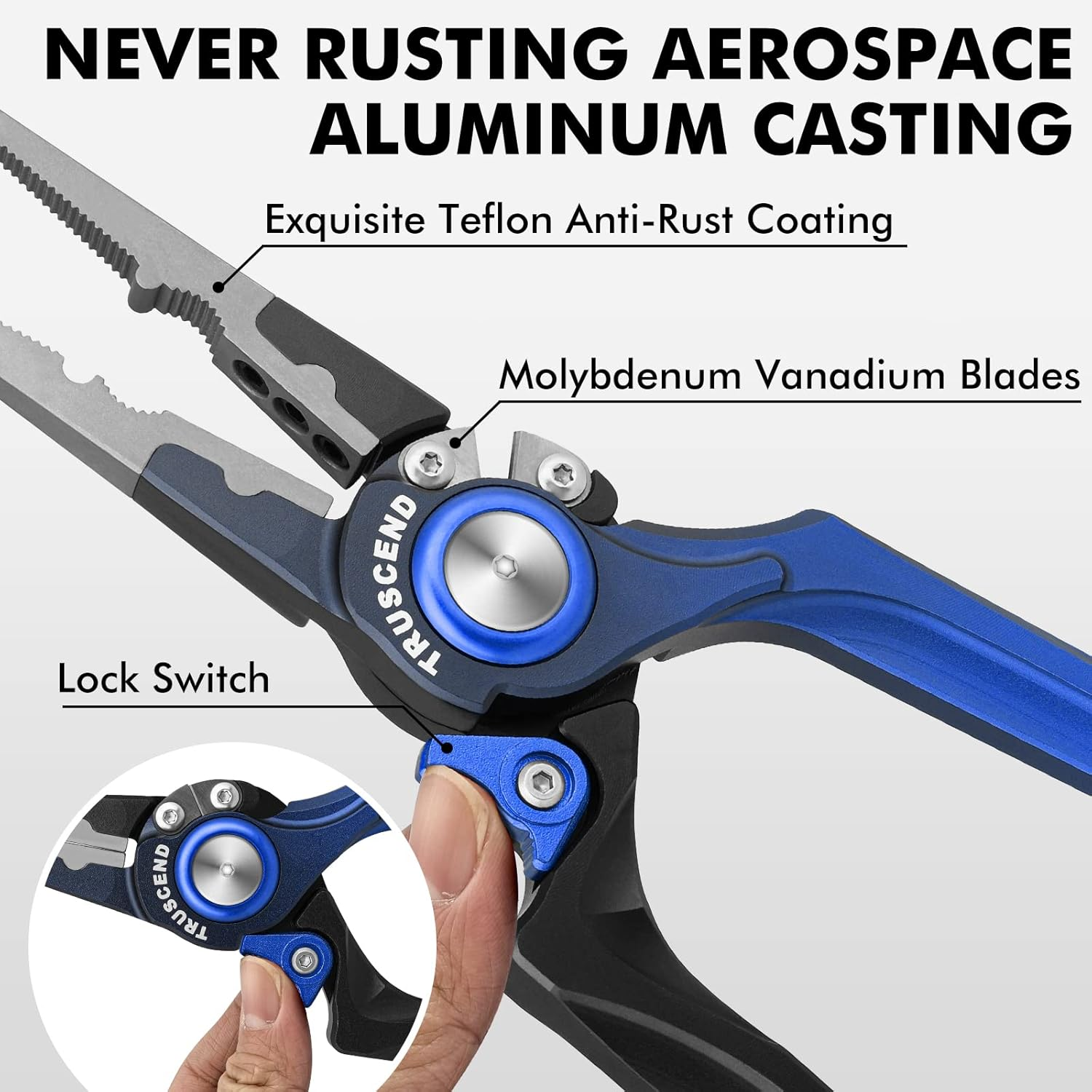 TRUSCEND Lockable Fishing Pliers Saltwater with Line Cutter, Corrosion Resistant Teflon Coated Muti-Function Fishing Gear as Split Ring Plier Hook Remover, Amazing Fishing Gifts for Men image number 1