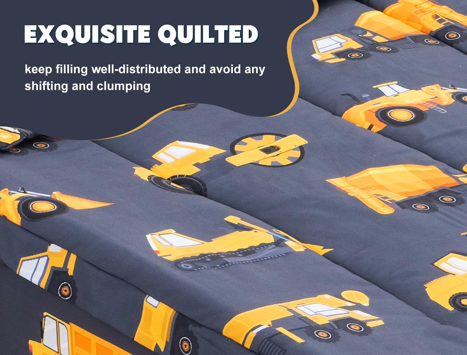 Meeting Story 3Pcs Kids Comforter Sets Zipper Bedding Set for Boys,Twin Kid Bedding Set Car Comforter Construction Bedding for Kid,All in One Zipper Bedding（Grey,Twin） image number 2