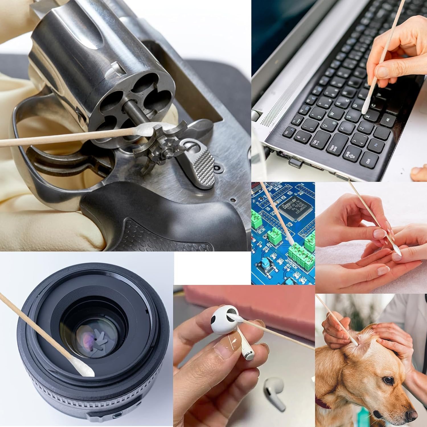 200 PCS Gun Cleaning Swabs - 100 round Tip + 100 Pointed Tip 6" Lint-Free Long Cotton Swabs with Bamboo Handle, Professional Firearm Maintenance Kit for Precision Electronics Instruments image number 4