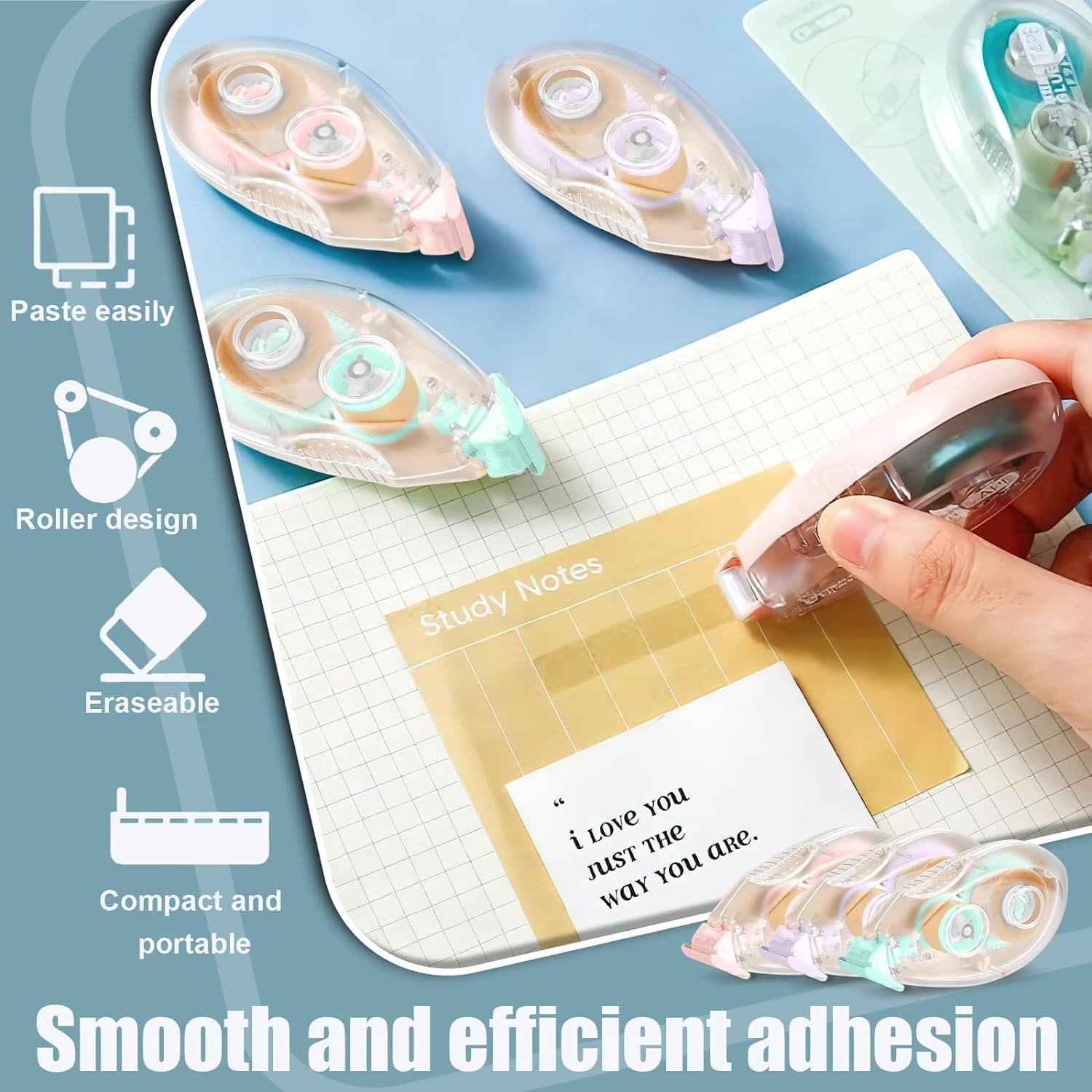 Glue Tape Roller, 3 Pcs Double Sided Glue Roller Permanent, Double Sided Tape Dispenser for Craft, Scrapbooking Supplies, Photo, Album, Cards, Gift Wrapping (0.24In X 19.68Ft) image number 1