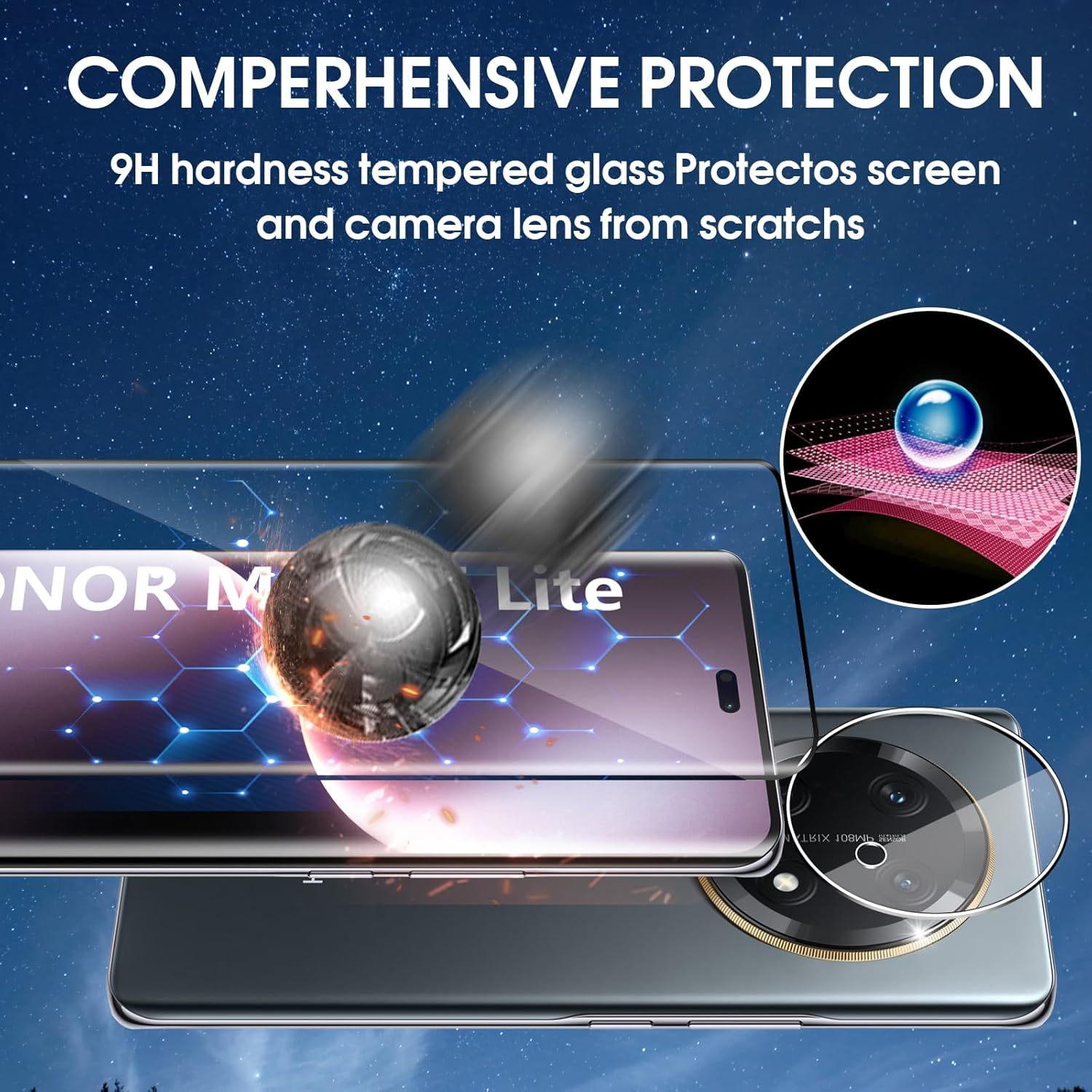 Lutree Tempered Glass Screen Protector for Honor Magic 7 Lite 5G, Pack of 2 + 2 3D Protective Glass and Camera Protection, 9H Hardness HD Screen Protector, Anti-Scratch, Bubble-Free Screen Protector image number 3