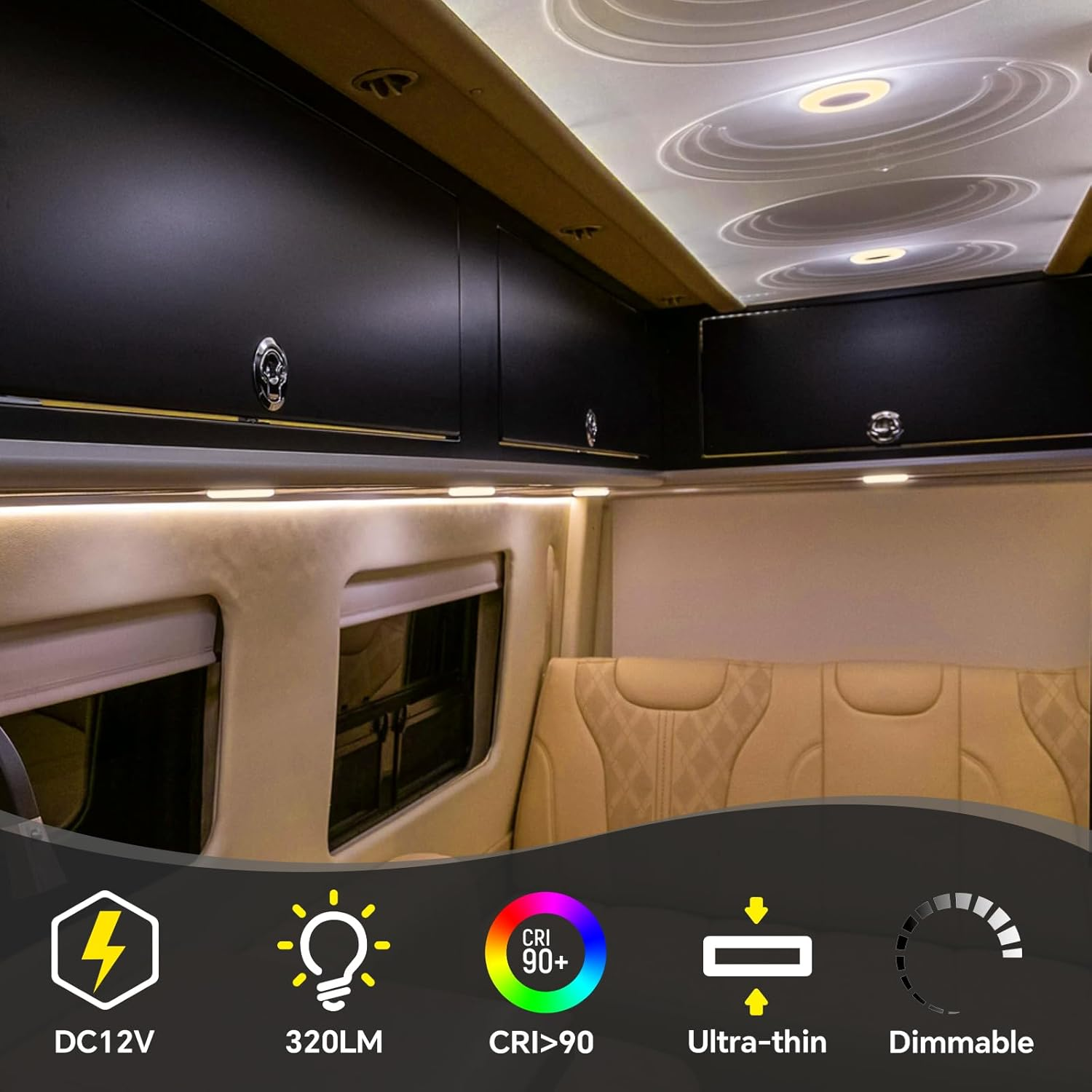 Obeaming 4 X 12V LED Panel Ceiling Light Boat Campervan 76Mm 3W Dimmable 320LM for Caravan Van Marine Interior Lighting Surface Mount Fixture (3000K) image number 3