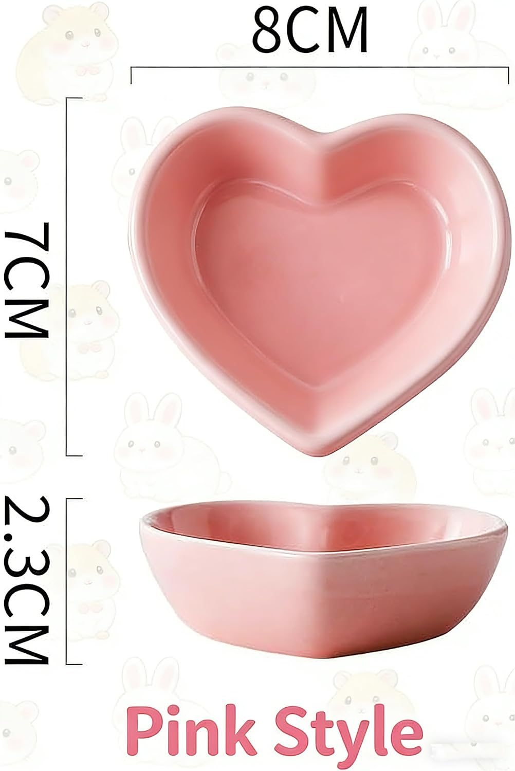 Snack Food Small Ceramic Bowl Heart Shaped Bowl Cute Hamster Rabbit Food Dish Water Feeding for Bunny （Pink）