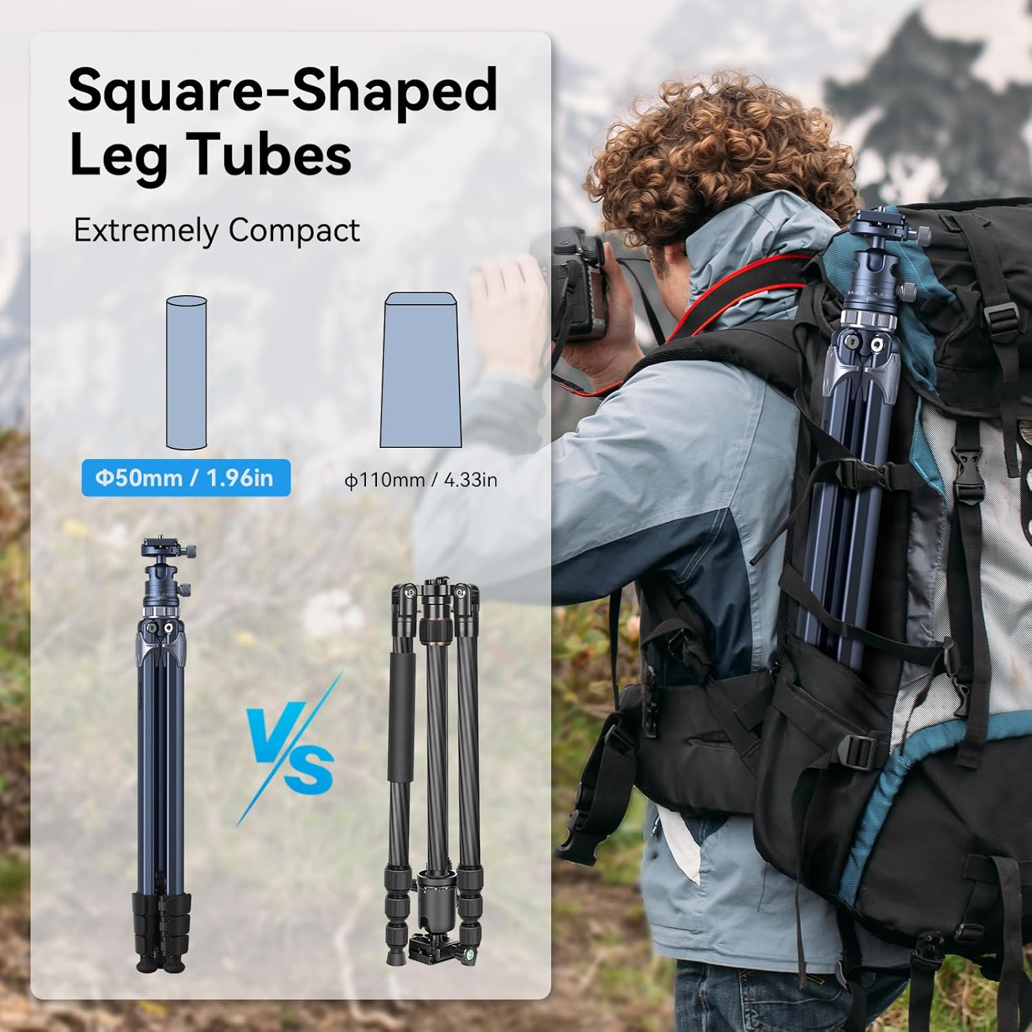 Smallrig 63" Lightweight Travel Tripod, Camera Tripod with Compact Unconventional Center Column, 360&deg; Ball Head, QR Plate, Travel Bag, Load up to 17.6 Lbs / 8 Kg, for Most DSLR Cameras -4222