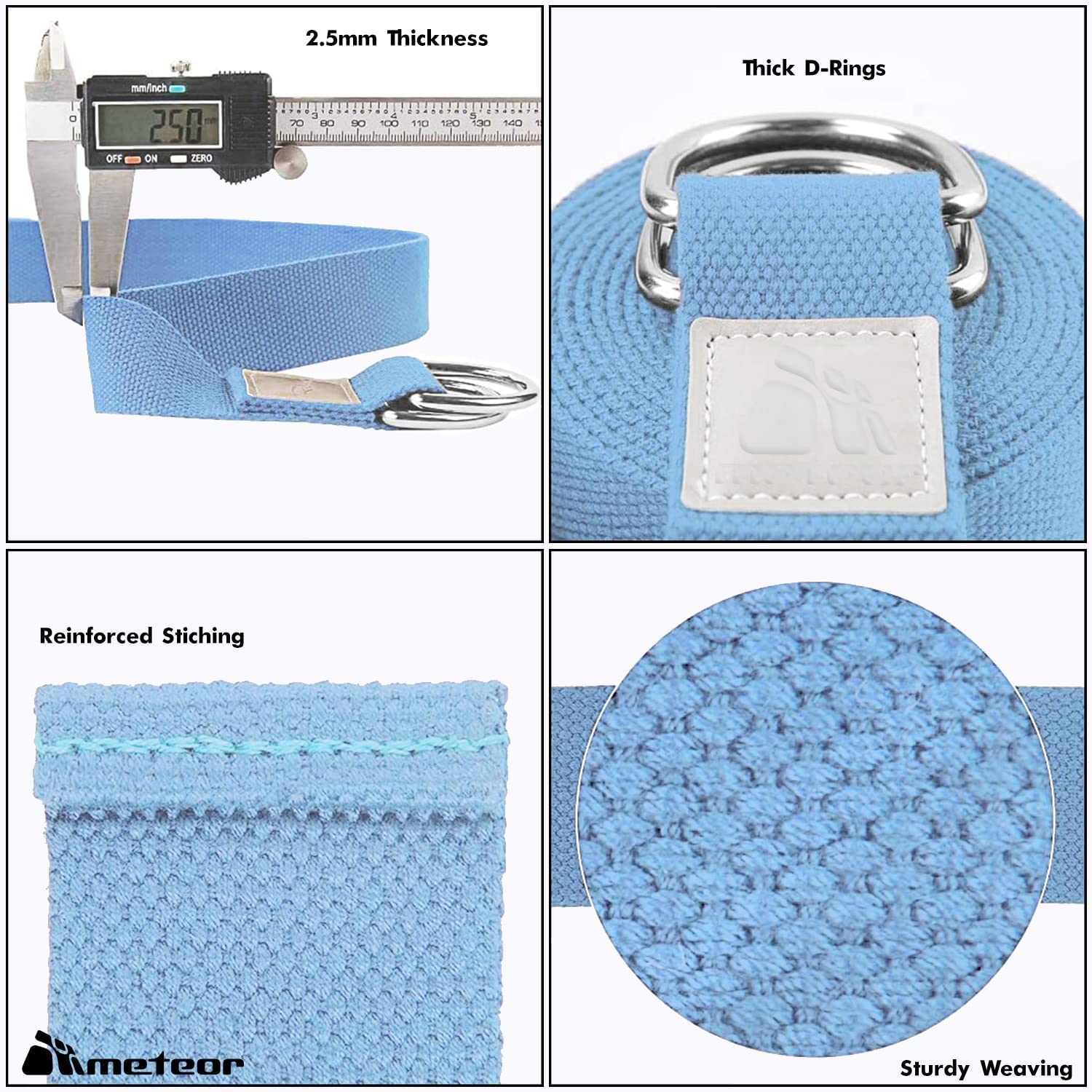 METEOR Essential Yoga Strap, Yoga Belt, Stretch Band, Extra Thick D-Buckles, Yoga Straps for Yoga, Pilates, Rehab, Therapy, Stretching, Posture Correction