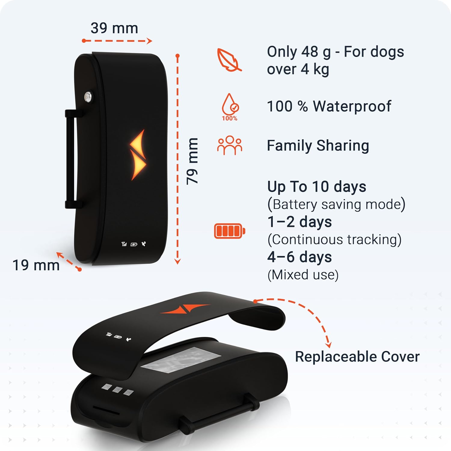 PAJ PET Tracker for Dogs - Worldwide Live Tracking + Health Monitoring + Runaway Alerts - up to 10 Days Battery Saver - Glowing LED Cases - Waterproof (IP67) - Fits Any Collar - Black - Blue image number 7