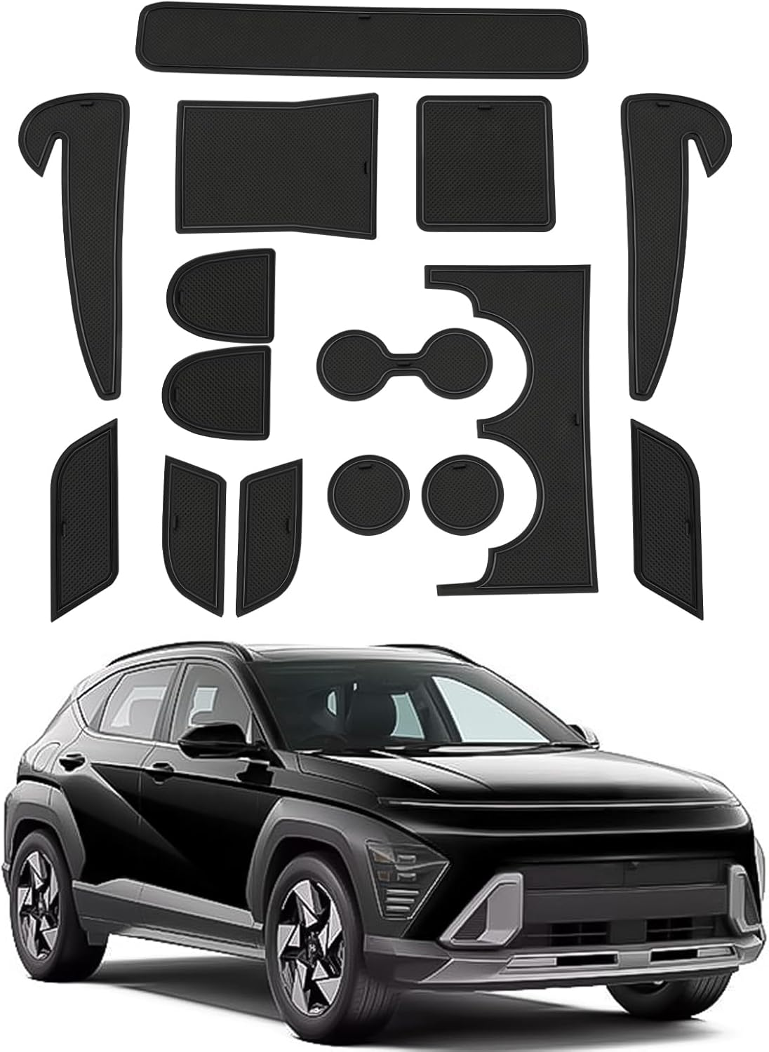 CDEFG Compatible with Hyundai Kona Electric 2021 2022 Rubber Anti-Slip Mats Door Slot Non-Slip Anti-Dust Cup Holder Mat Arm Box Storage Pads Car Interior Accessories (Blue)