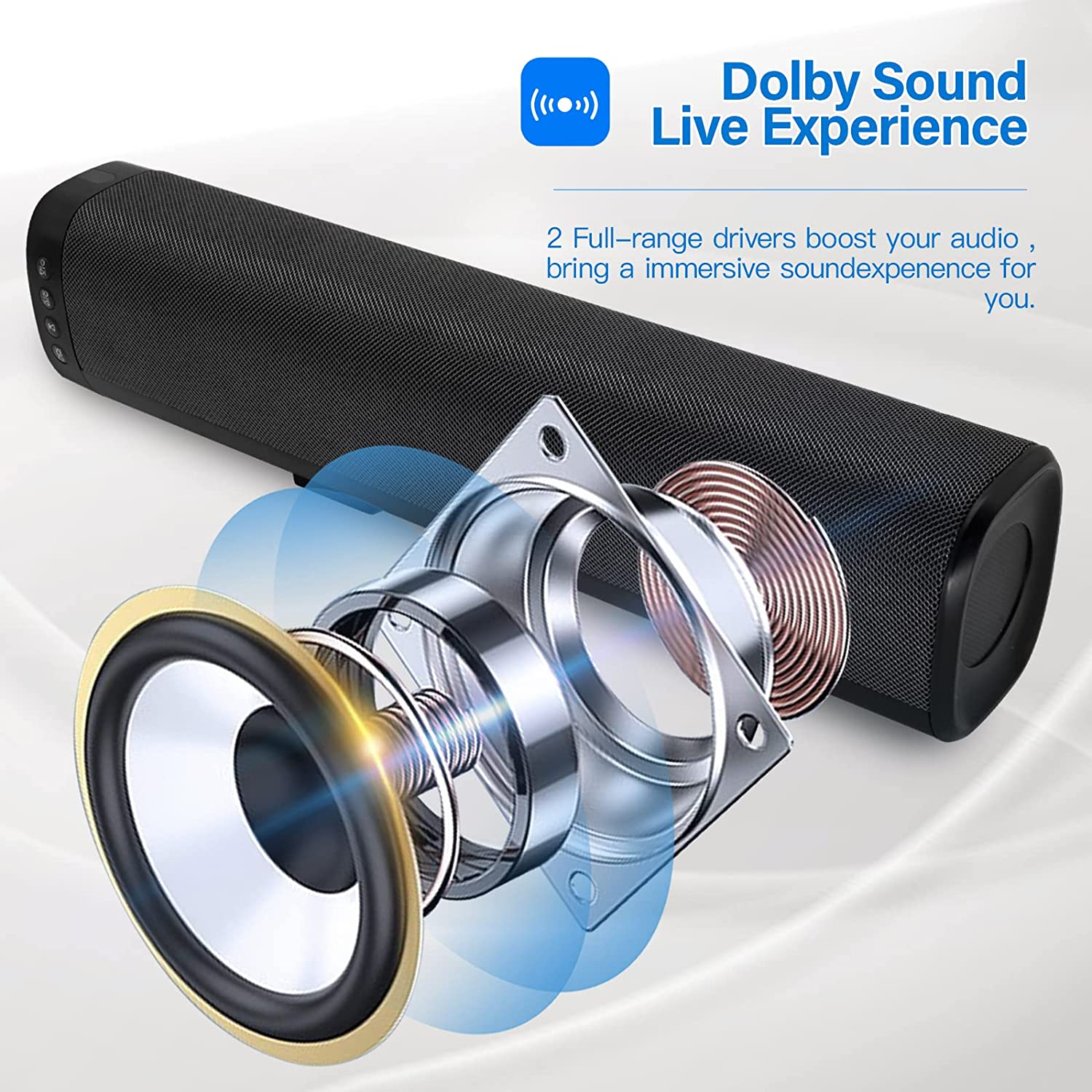 Mini Sound Bar for TV, 16 Inch Bluetooth Speakers, 50W Home Audio Speaker with Bass & Surround Sound with Subwoofer PC Desktop Soundbar and Speaker Bar with Aux/Hdmi/Optical/Usb-Wall Mountable-3Eqs image number 3